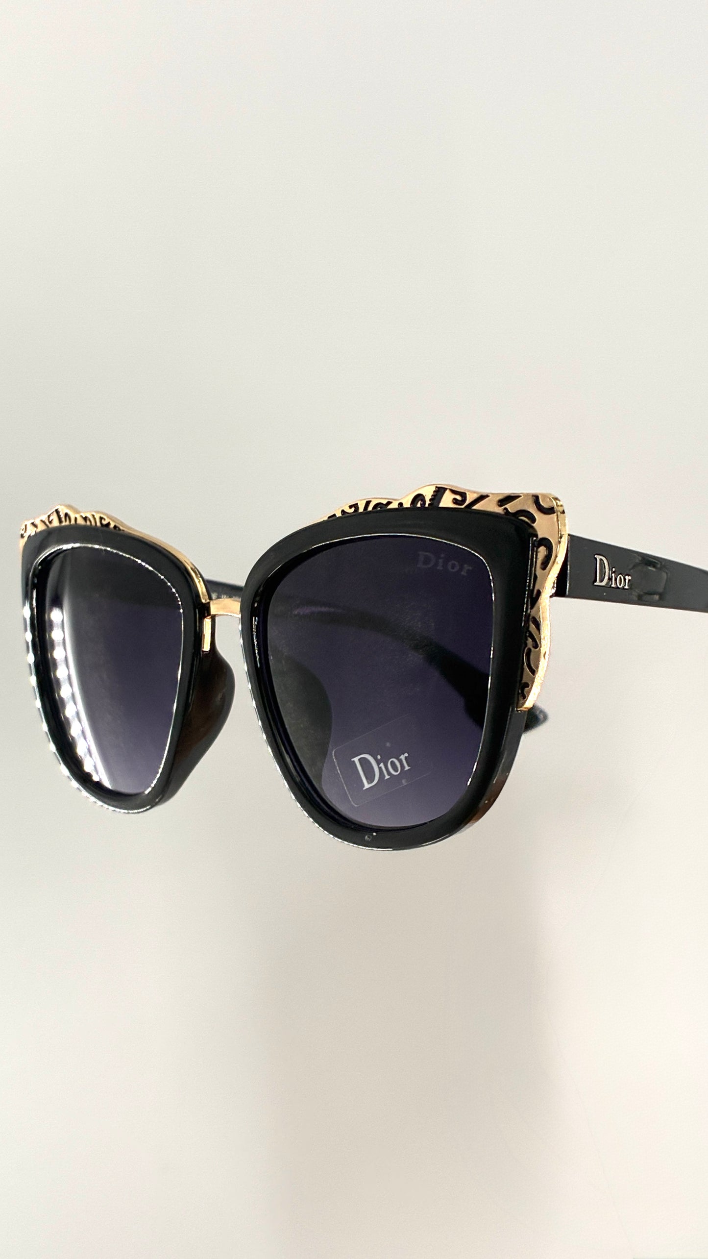 Vintage DIOR Glossy Black Sunglasses with Engraved Gold Detailing *Unauthenticated