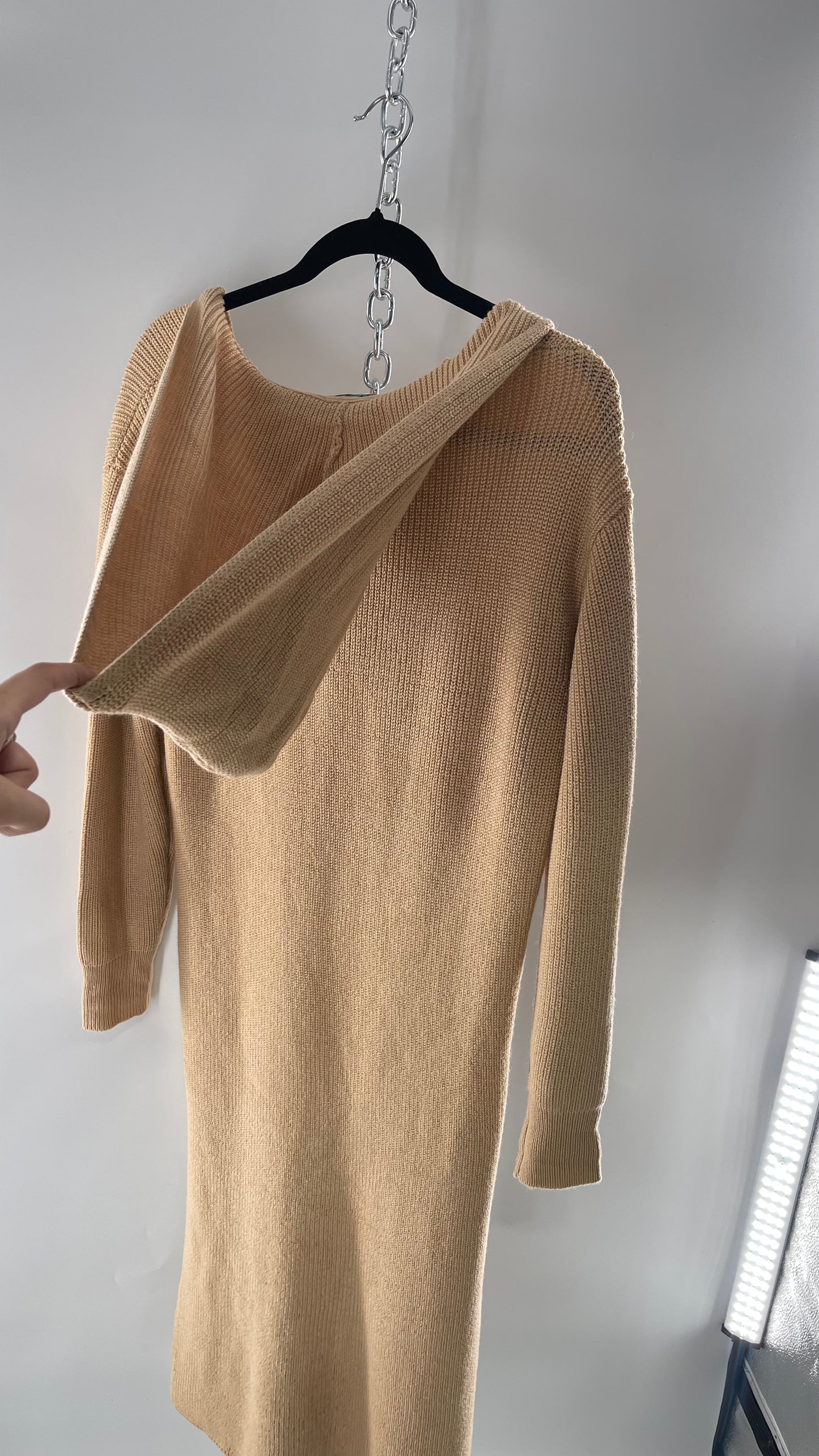Free People Tan Knit Hoodie Maxi (XS)