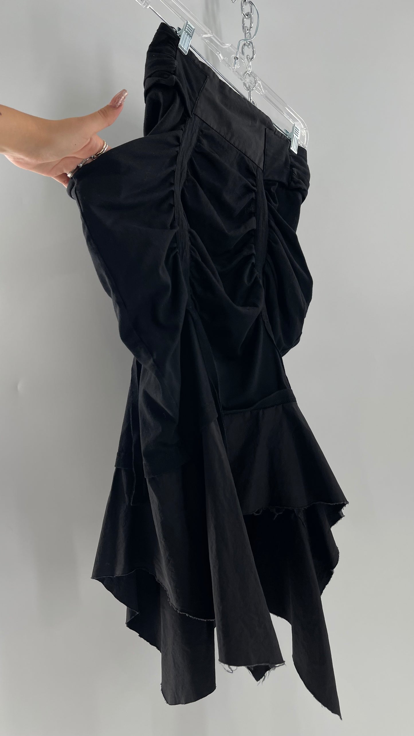 AGANOVICH Black TS50 Jersey Ruched Asymmetric Cargo Skirt with Gold Zipper (0)