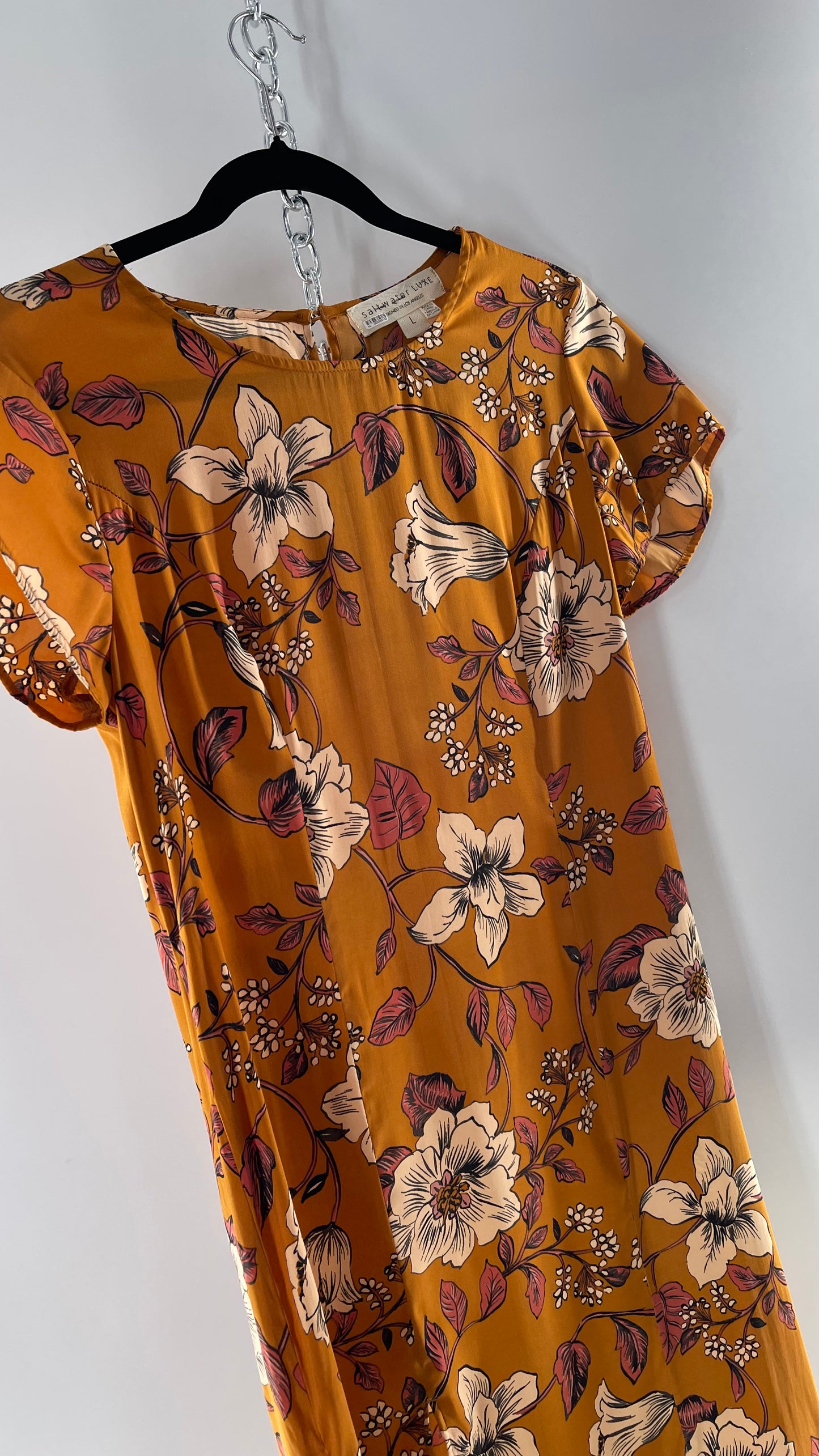 Saltwater Anthropologie - Brown / Burnt Orange Flower Maxi Dress (Size Large)