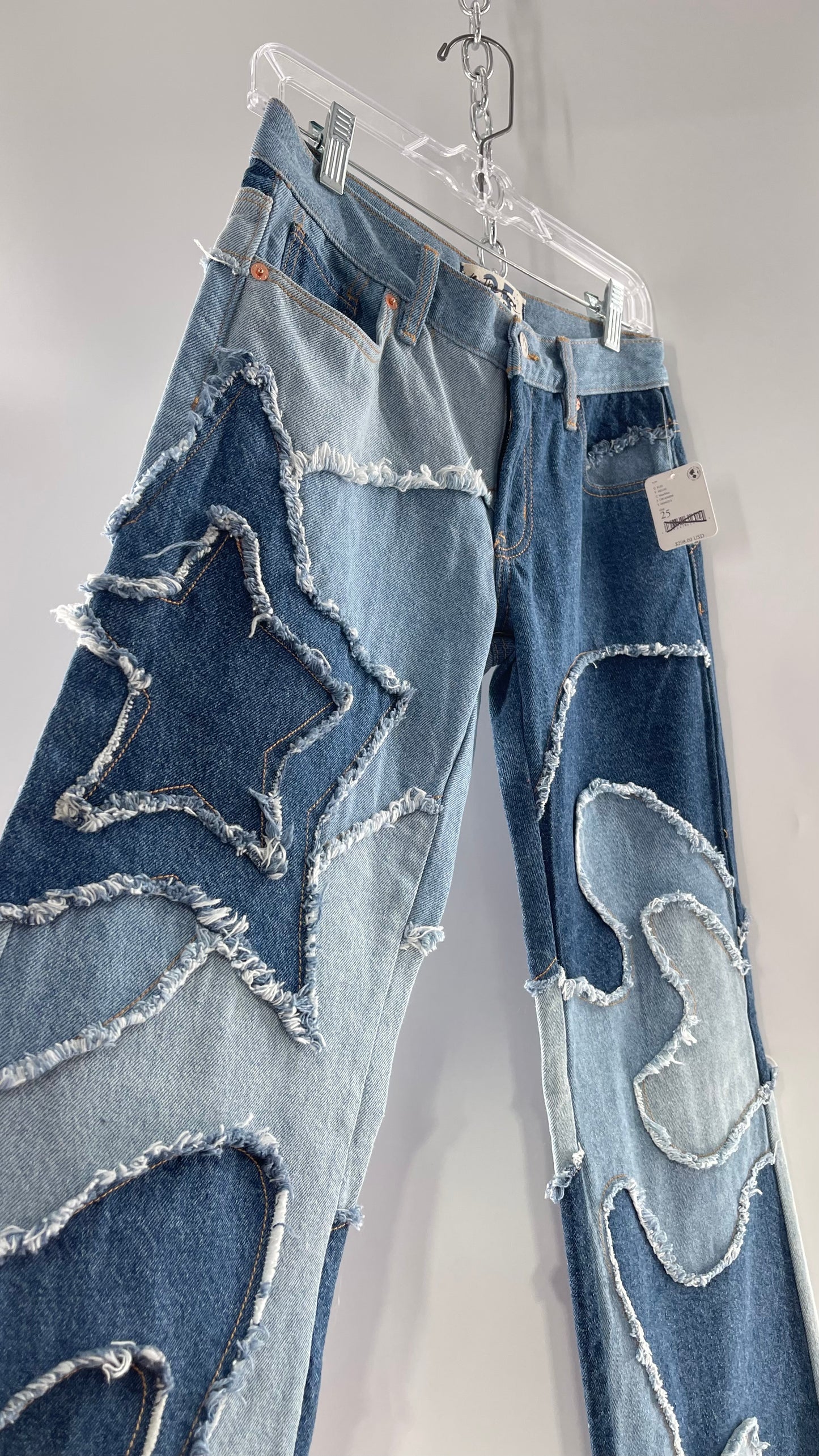 Free People Multi Denim Toned Wavy Patched Jeans (25) ***WITH TAGS***