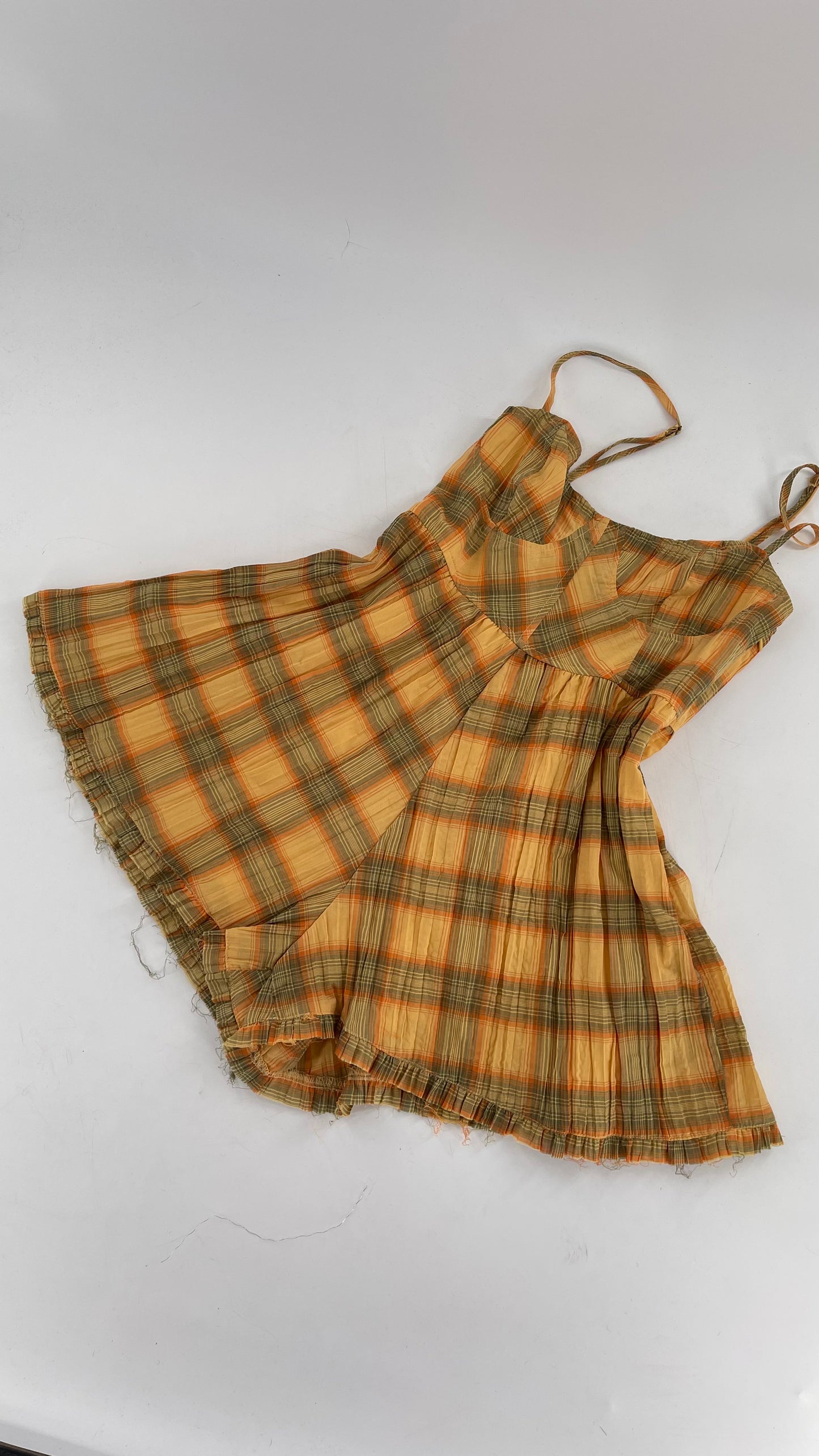 Urban Outfitters Yellow Plaid Playsuit Romper with Faux Bustier Stitching (Small)