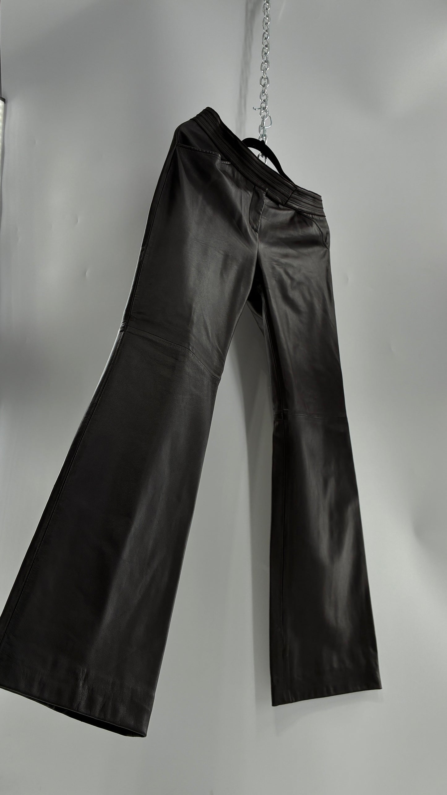Vintage ETCETERA Deep Brown Low Waisted Embroidered, Side Closure Pants with Bootcut Hem (4)