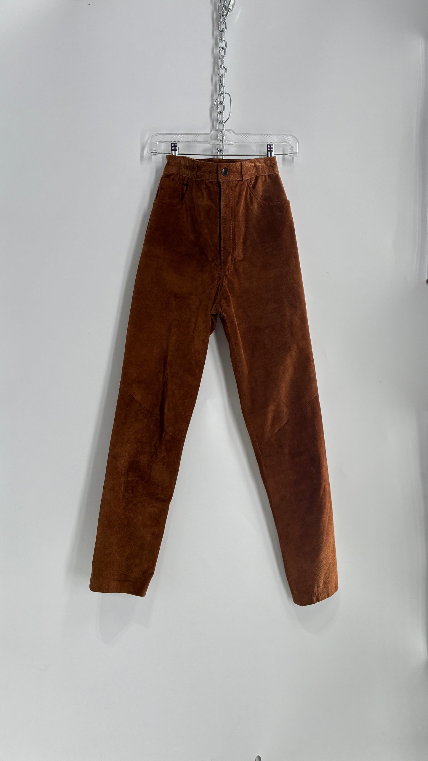 Vintage 1980 ANNTAYLOR High Waisted Brown Suede Leather Straight Leg Bottoms (2)