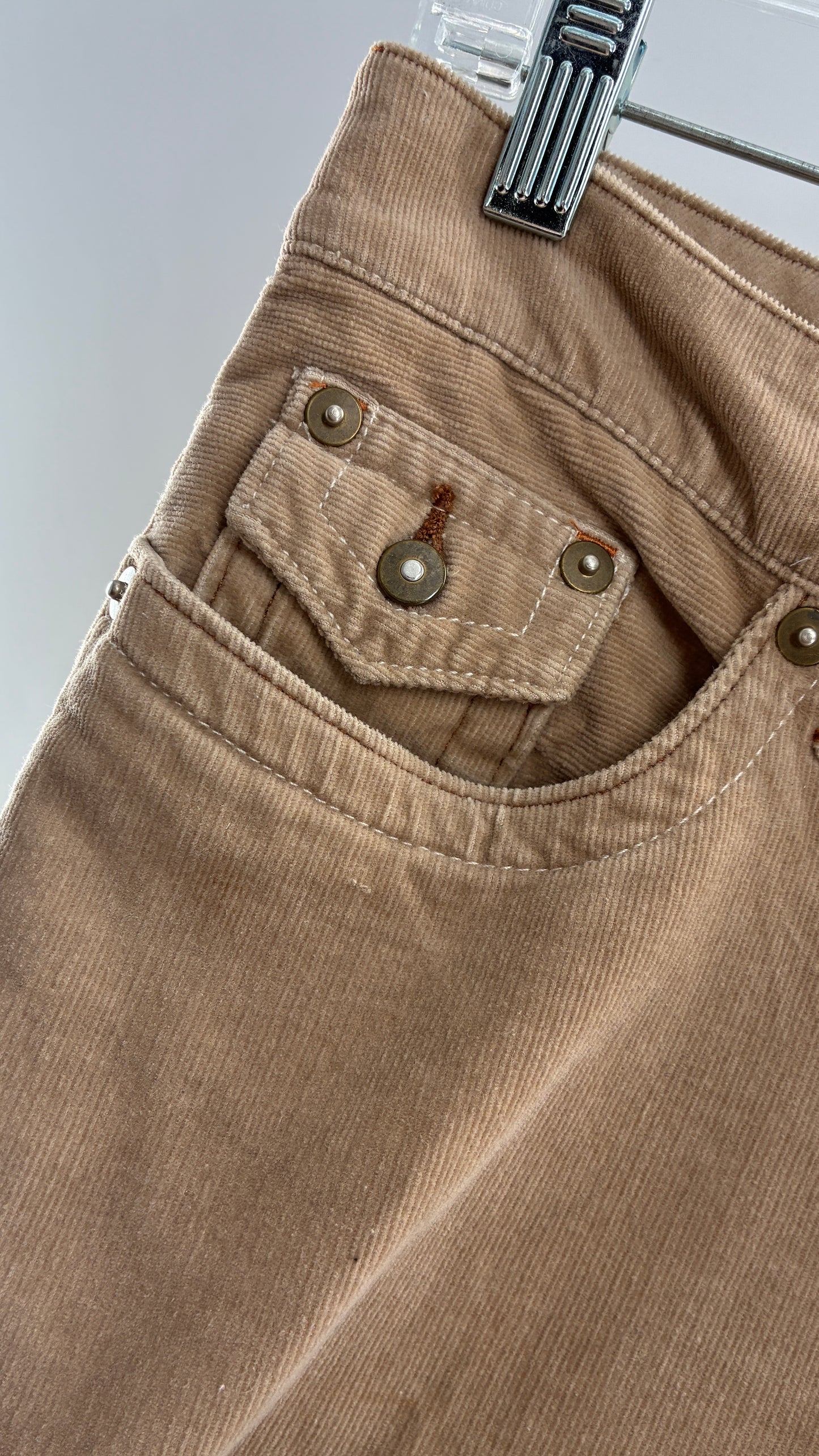 Vintage Fashion Bug Tan Corduroy Kick Flare Pants with Embroidered Bum Pockets (6)