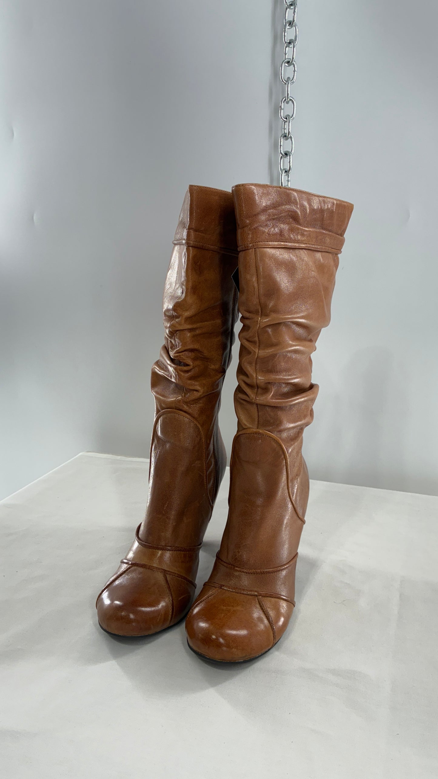 MIZ MOOZ Brown Leather Stacked Round Toe Boot (10)