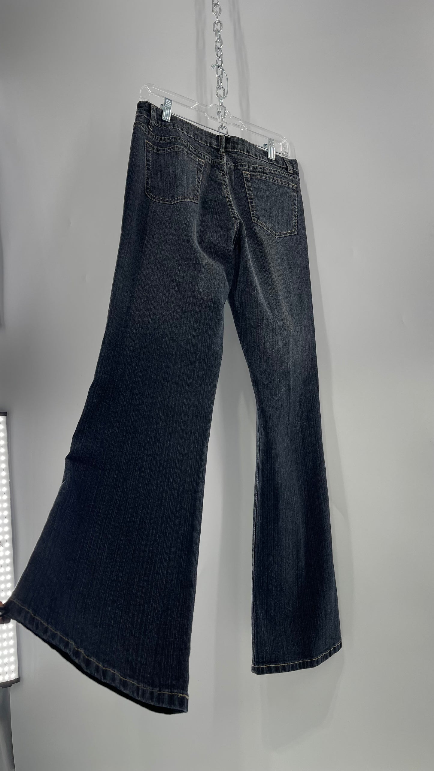 Vintage RVT Grey Kickflare Jeans with Butterfly Embroidery and Rhinestone Embellishment (9/10)