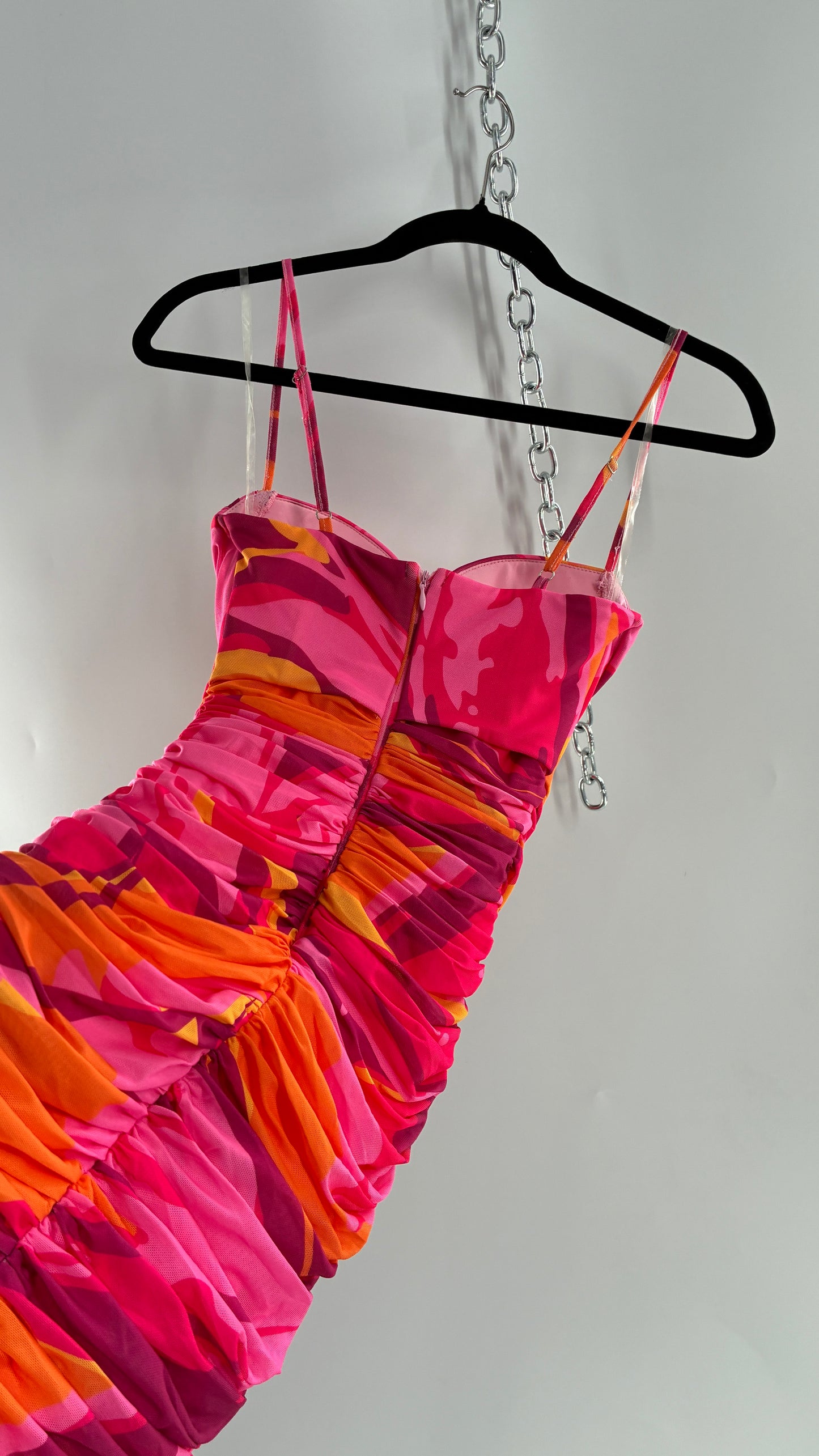 Princess Polly Sunset Ruched Mini Dress with Draped Bust, Underwire Exposed Bra, and Tags Attached (0)