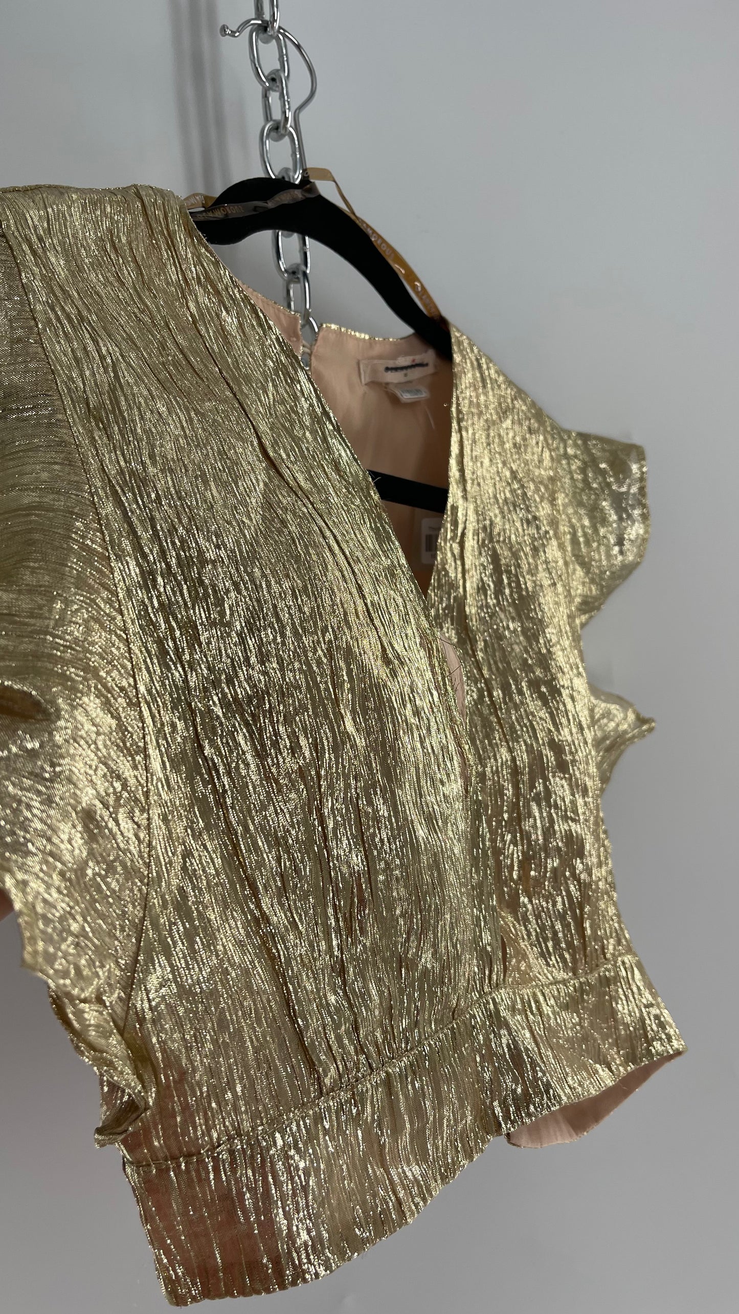GLAMOROUS Gold Ruffled Crop Sleeveless Top (XS)
