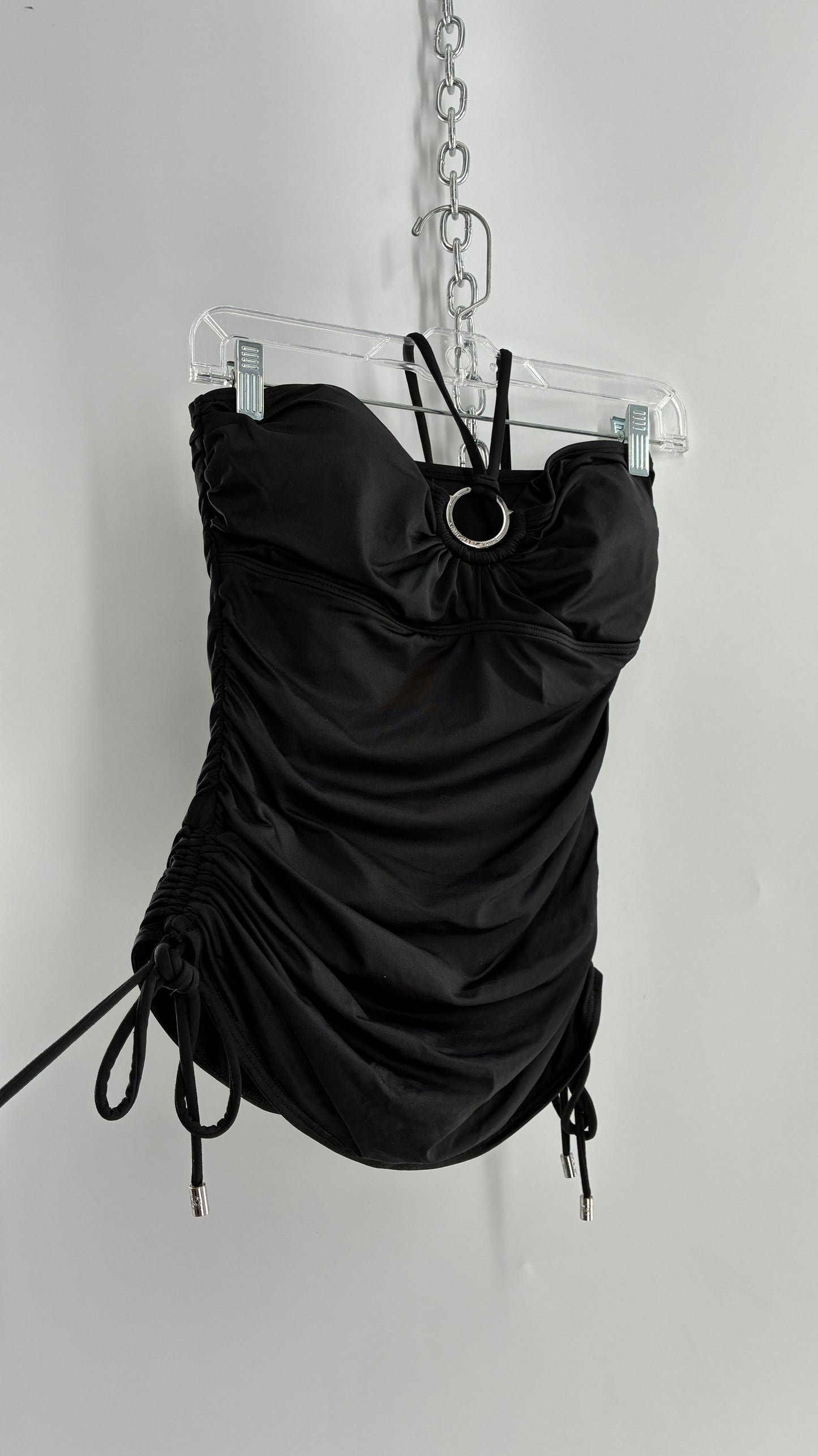 Vintage Michael Kors Ruched Tankini with Adjustable Sides, Halter Choker, and Branded Hoop (Small)