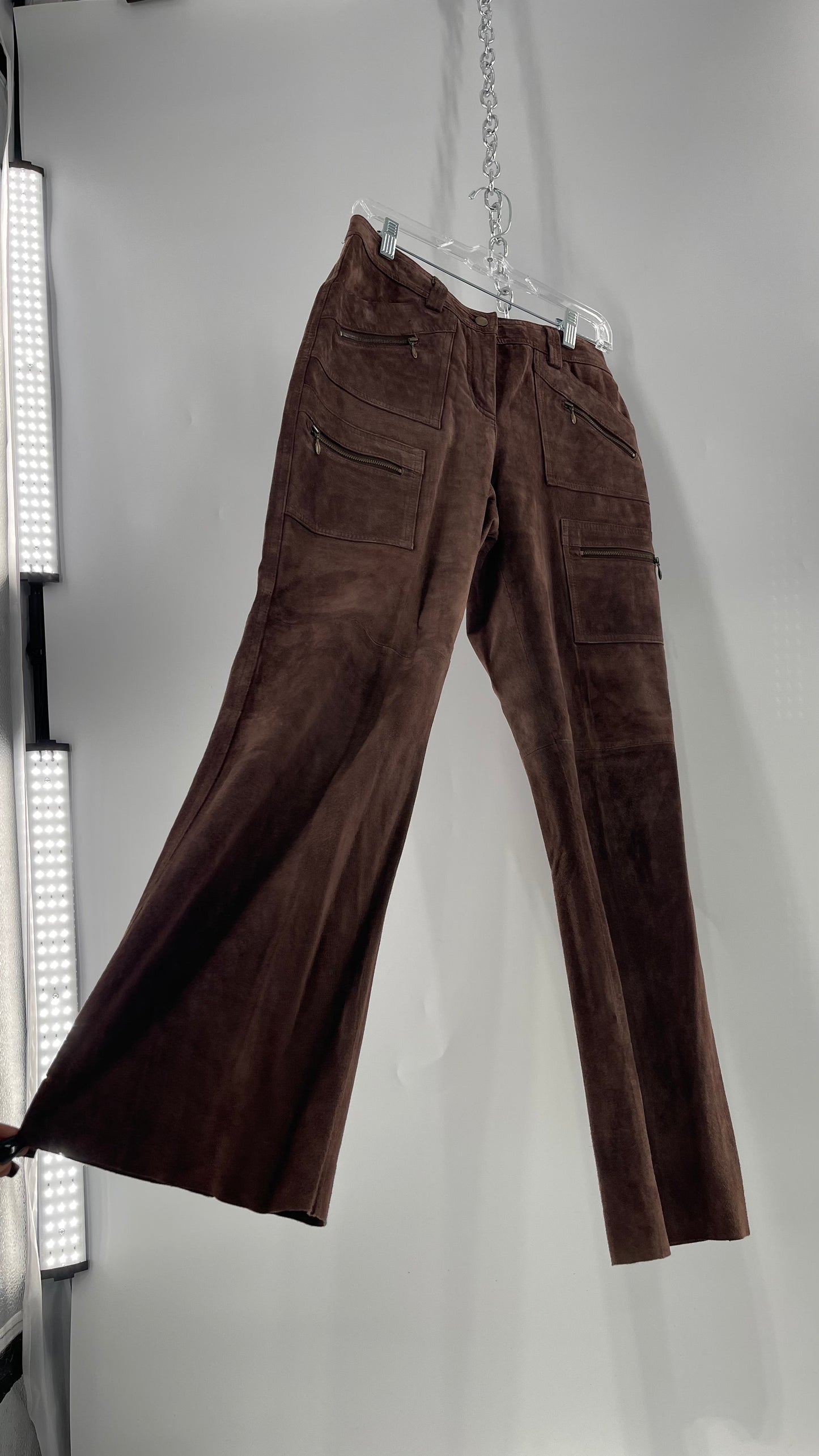 Vintage Context Petit Brown Suede Straight Leg Cargos with Pockets and Bronze Zippers (8P)