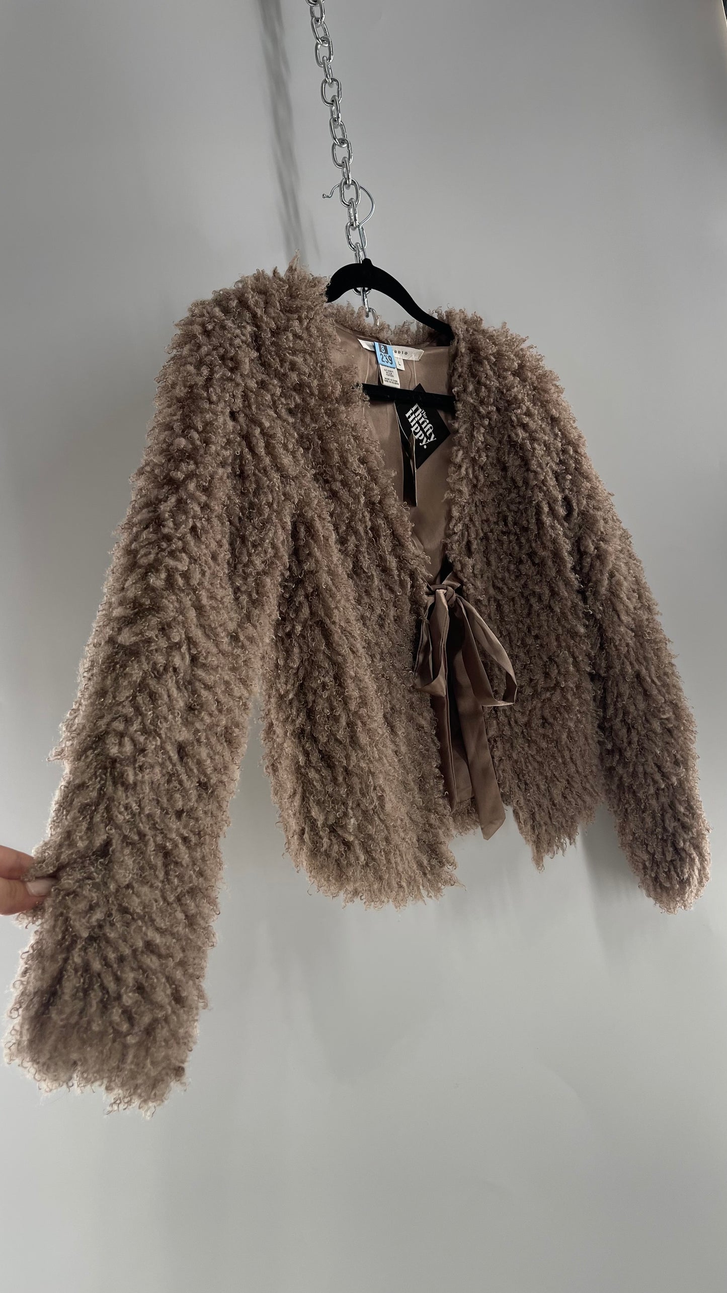 Vintage MAX STUDIO Tan Fuzzy/Furry Jacket with Tie Bust Detail and Tags Attached (Large)