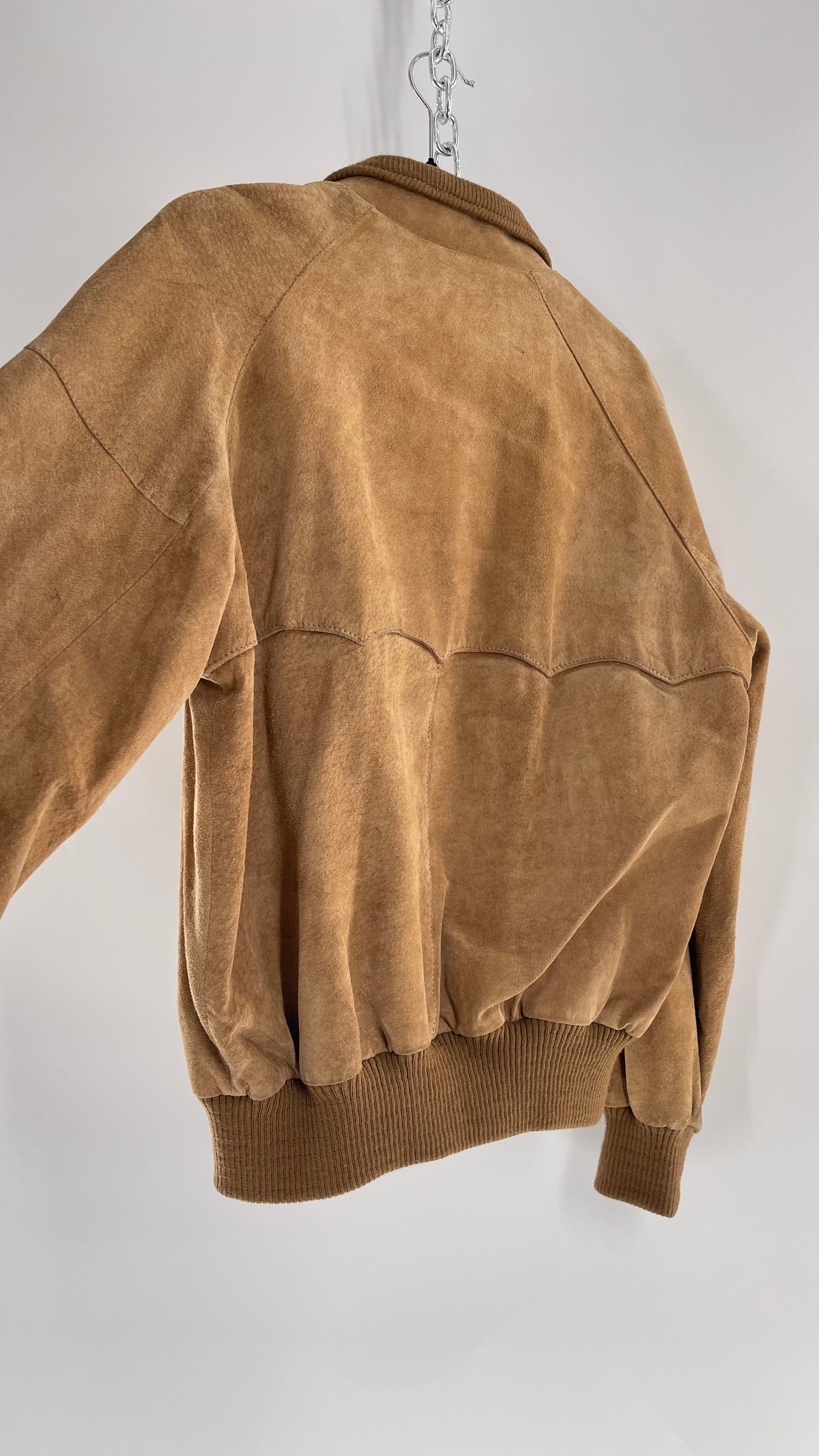 Vintage FOXRUN Caramel Brown Suede Bomber Jacket (40)