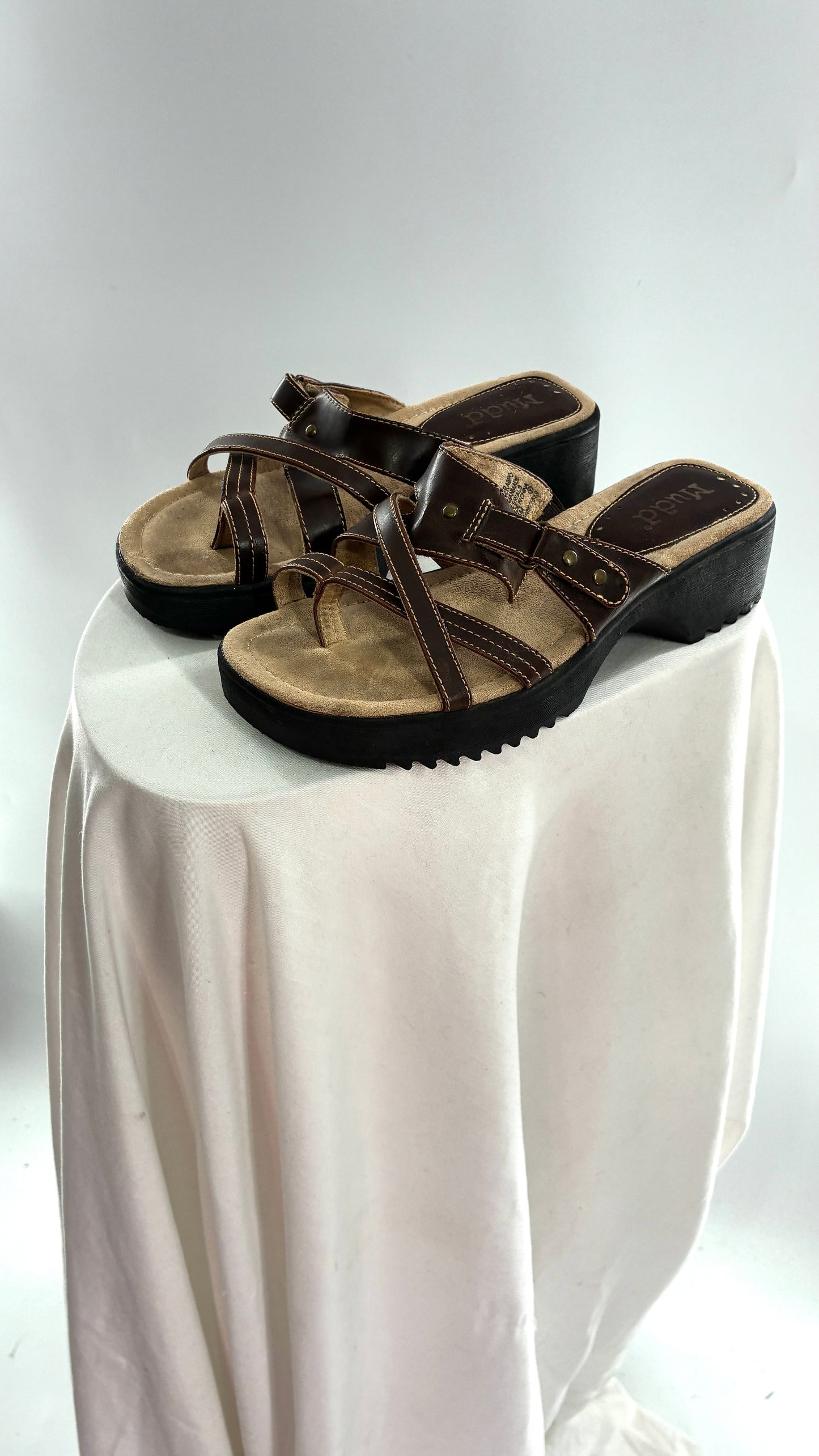 Vintage MUDD Block Heel Brown Leather Strappy Sandals (6.5)