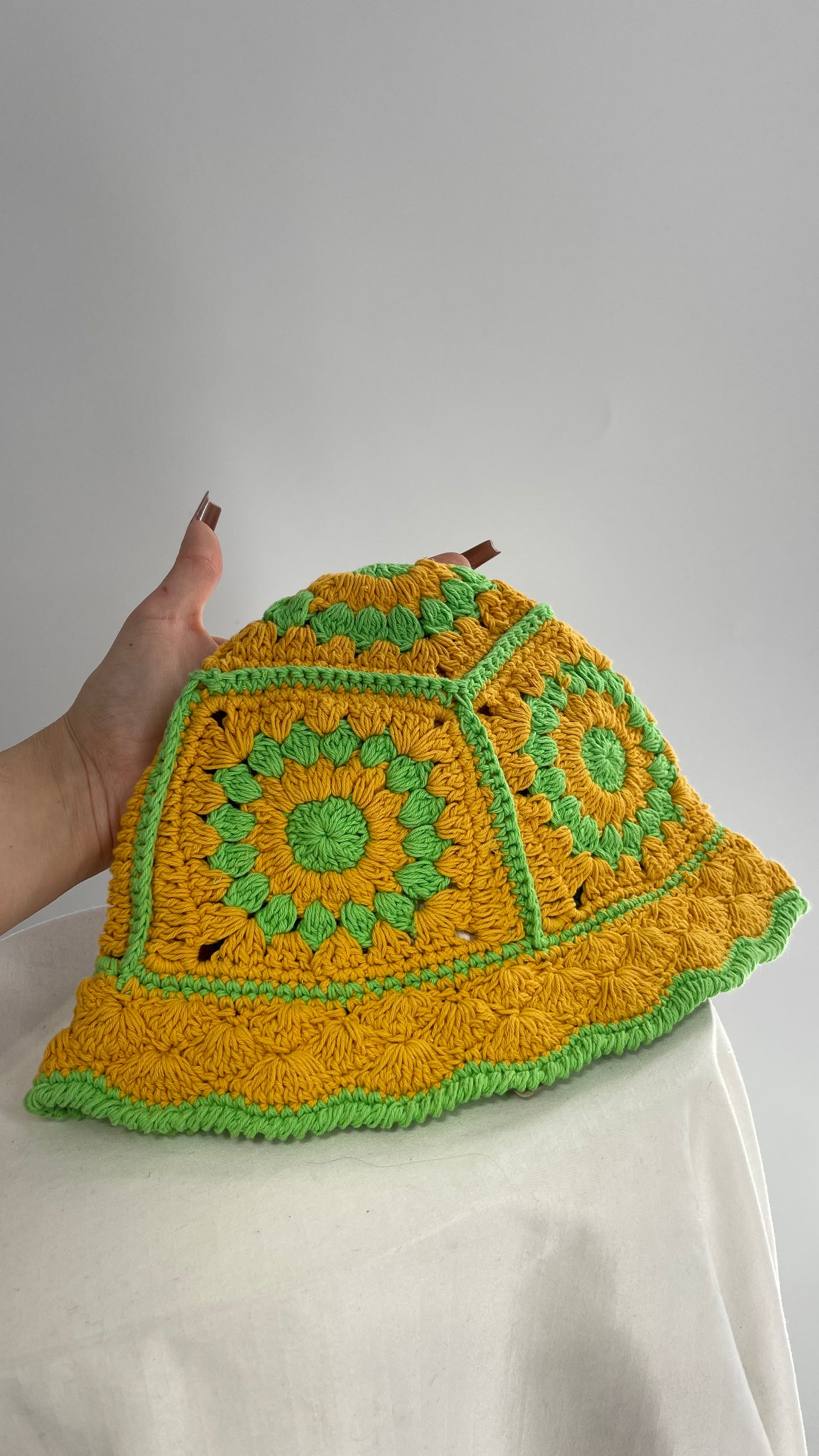 Crochet Yellow and Green Sun/Bucket Hat