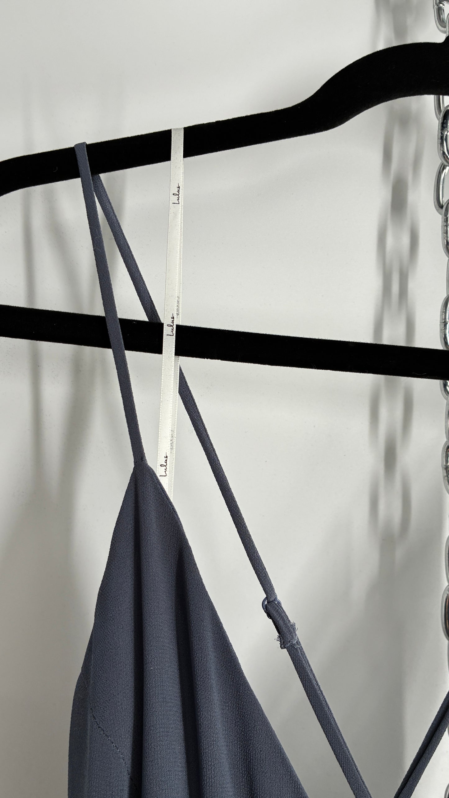 Lulus Greyish Blue Full Length Dress with Tie Up Back and Ruffled Hem (S)