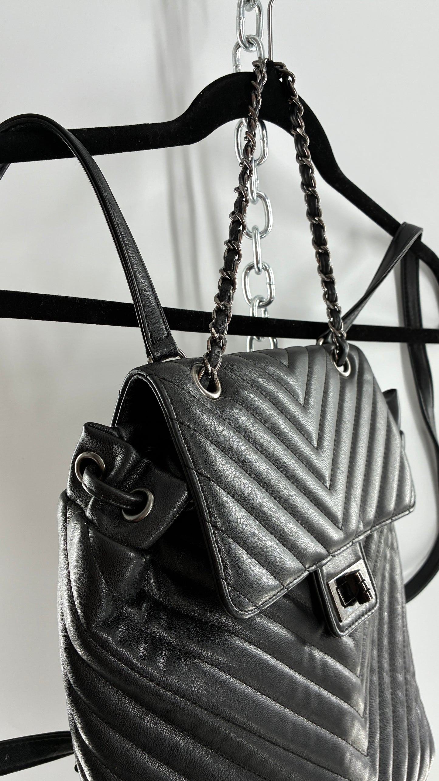 KC DAGGER Vegan Quilted Leather Black Backpack