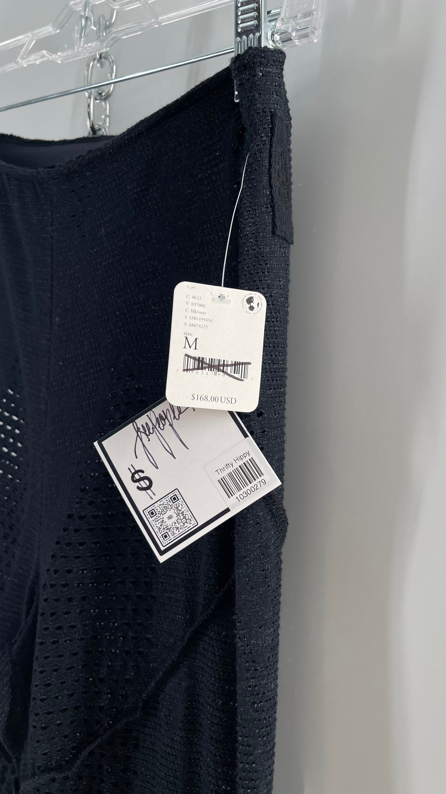 Free People Black Midnight Grey Mixed Pattern Kickflares with High Low Hem, Exposed Seams and Distressing Tags Attached (Medium)