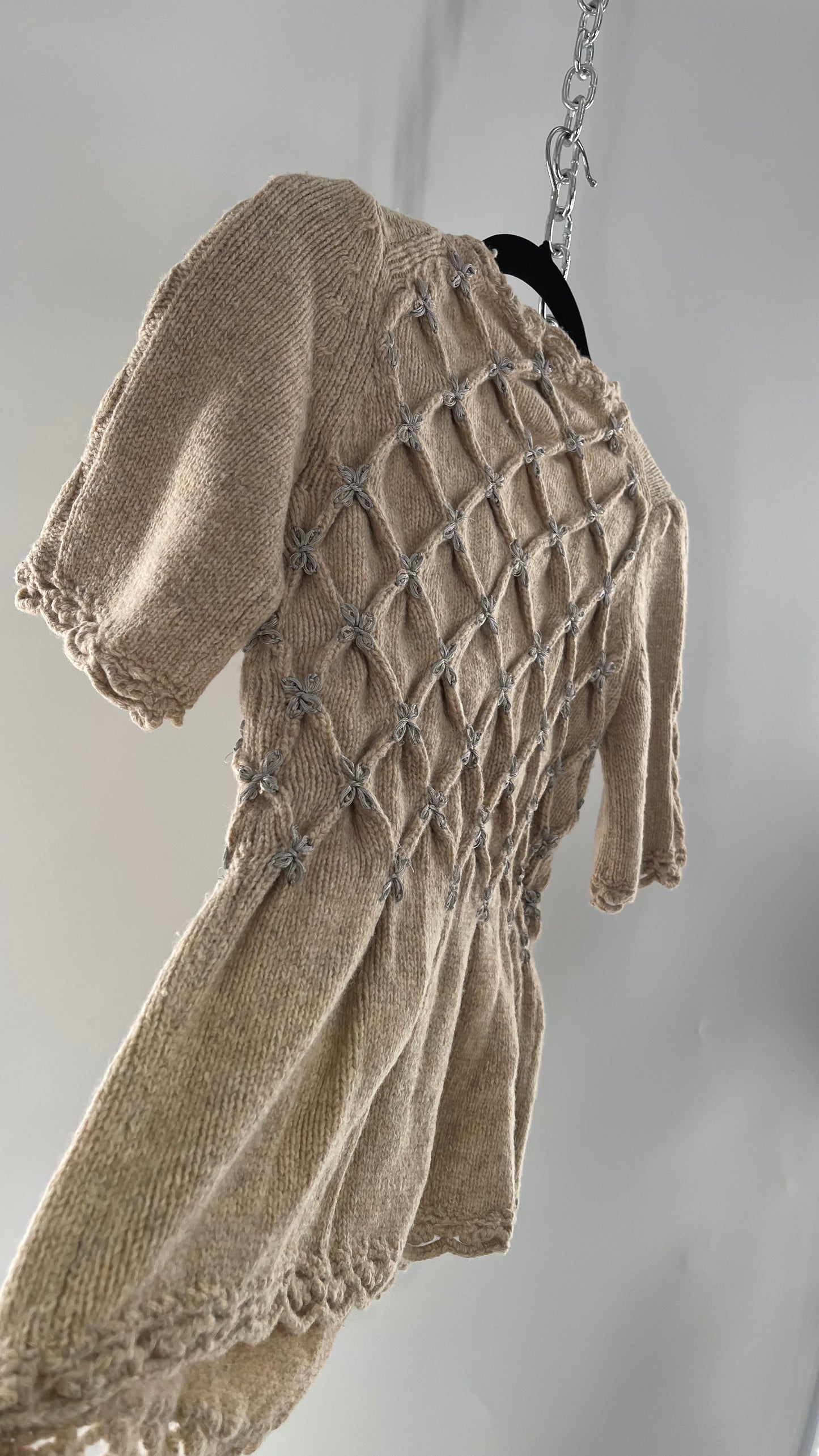 Anthropologie Leifsdottir Knit Argyle Embroidered Sweater with Oversized Statement Buttons (XS)