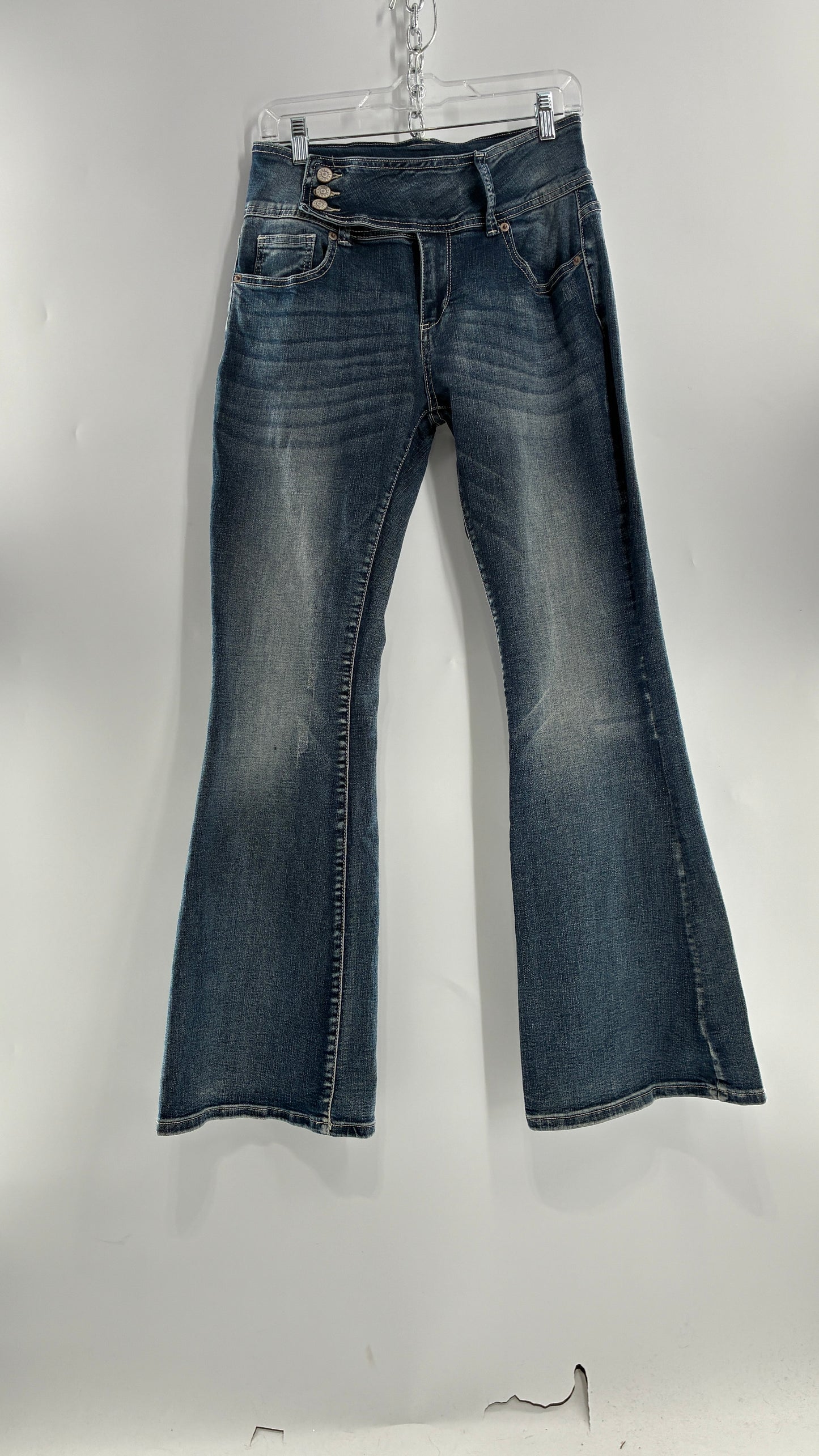 Vintage Low Rise Kickflare Jeans with Thick Side Buckled Waist Band (Medium)