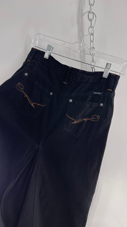 Vintage Urban Outfitters Renewal Union Bay Dark Wash Denim Full Length Skirt with Tags Attached (Small)