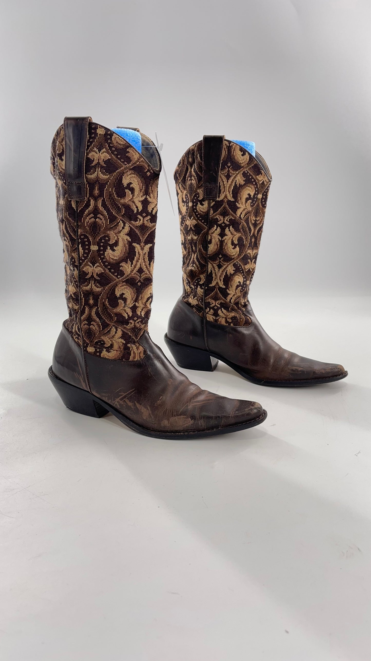 Vintage Matisse Brown Leather Tapestry Cowboy Boot (8.5)
