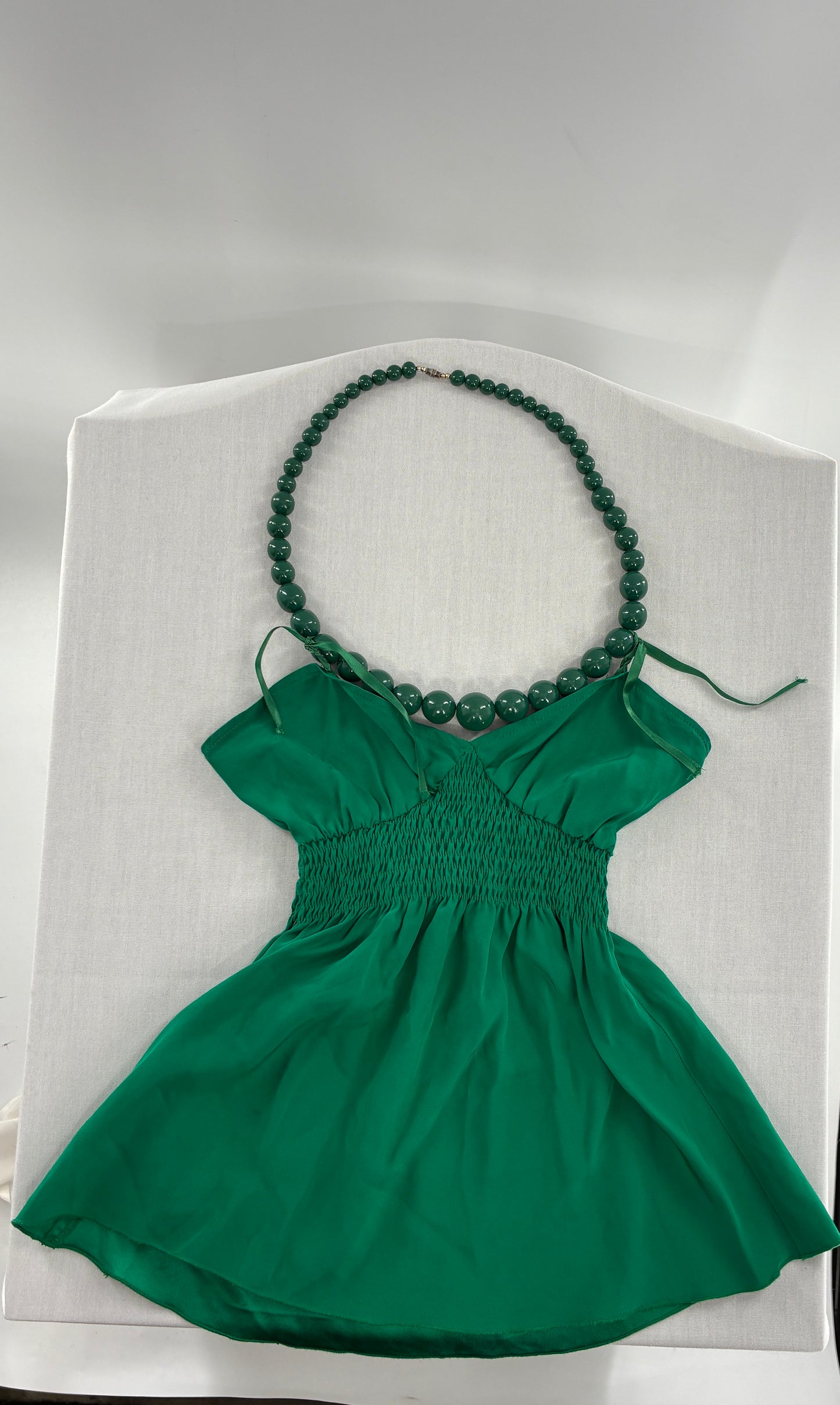 Vintage “Who Cares Made on the Third Panet from the Sun” 100% Silk Green Camisole Blouse (XS)