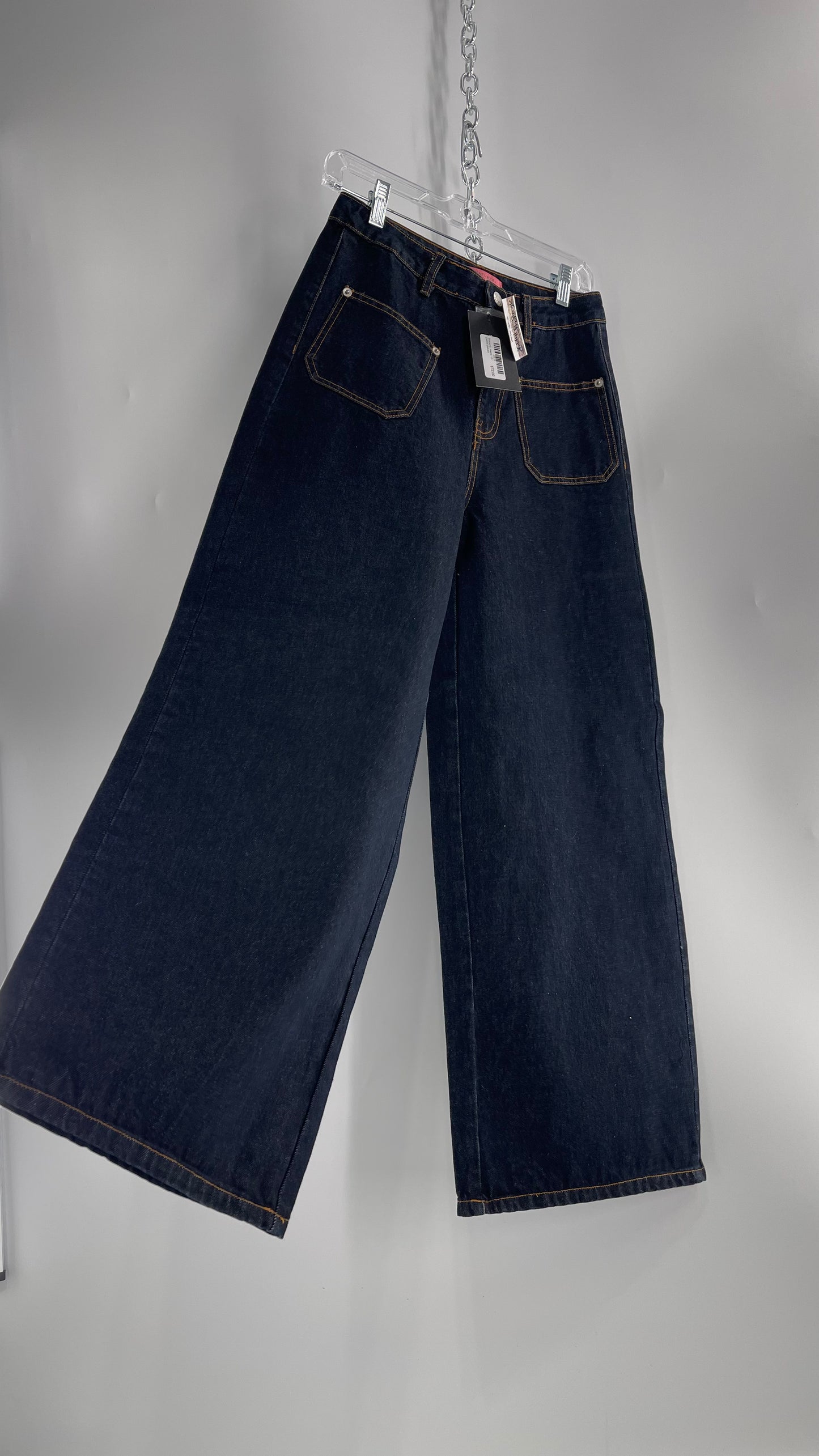 Signature 8 Dark Wash Ultra Wide Leg Denims with Front Pocket Detailing (S)
