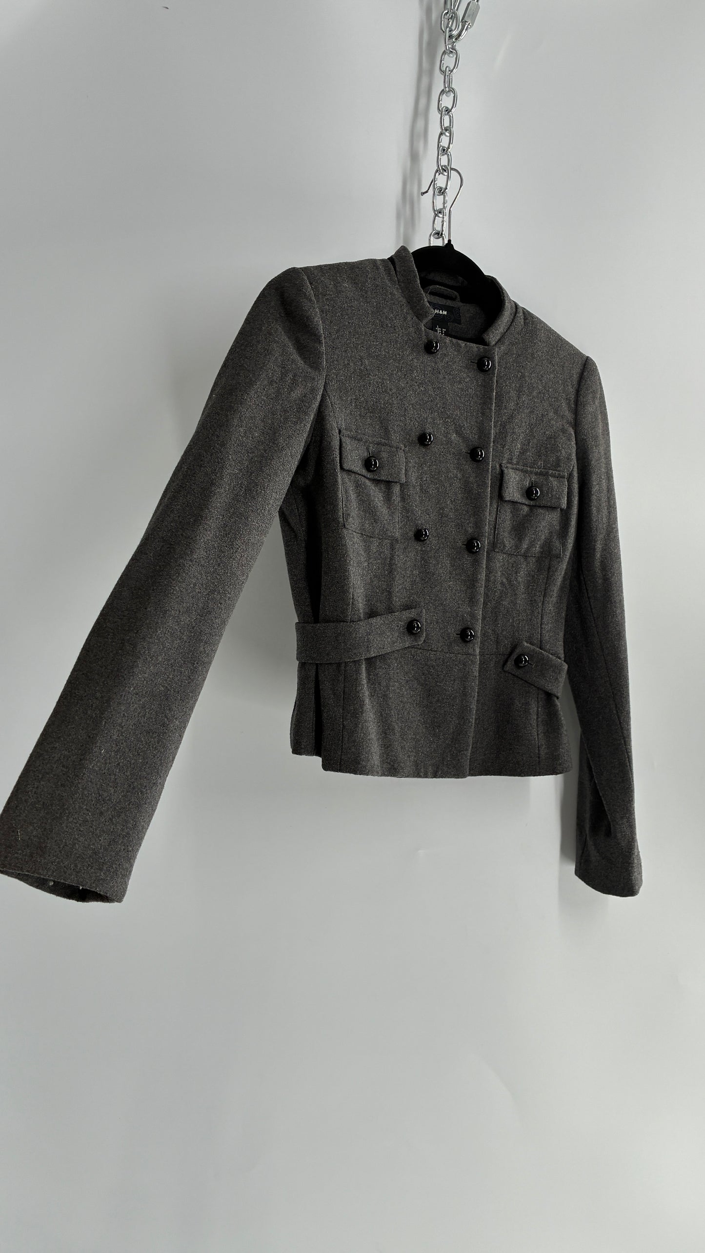Vintage H&M Grey Knit Military Style Drummer Jacket (4)
