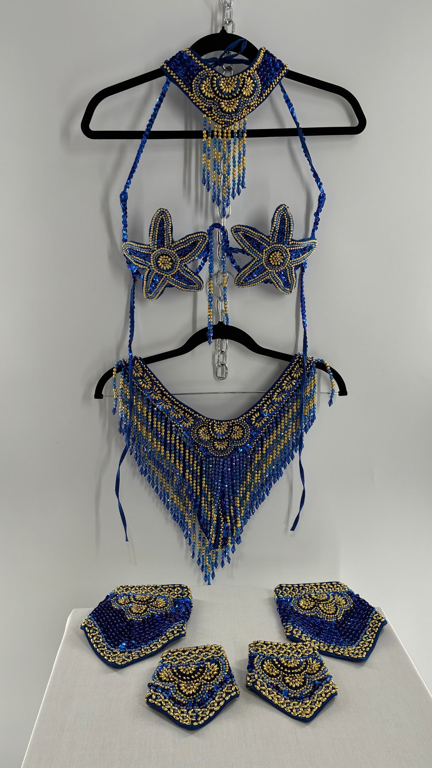 Vintage Royal Blue and Gold Beaded Belly Dancing Set