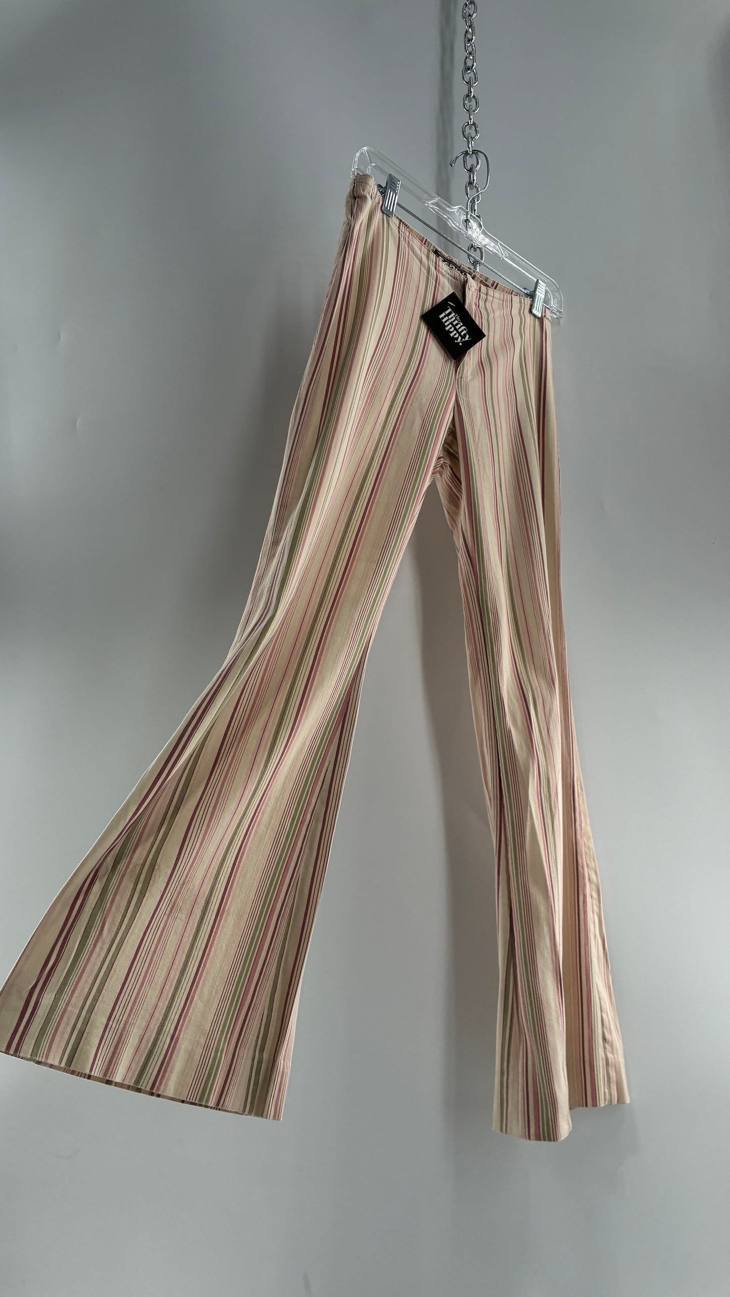 Rare Vintage TARK ‘1 Ultra Low Rise Pink and Green Striped Kick Flares
