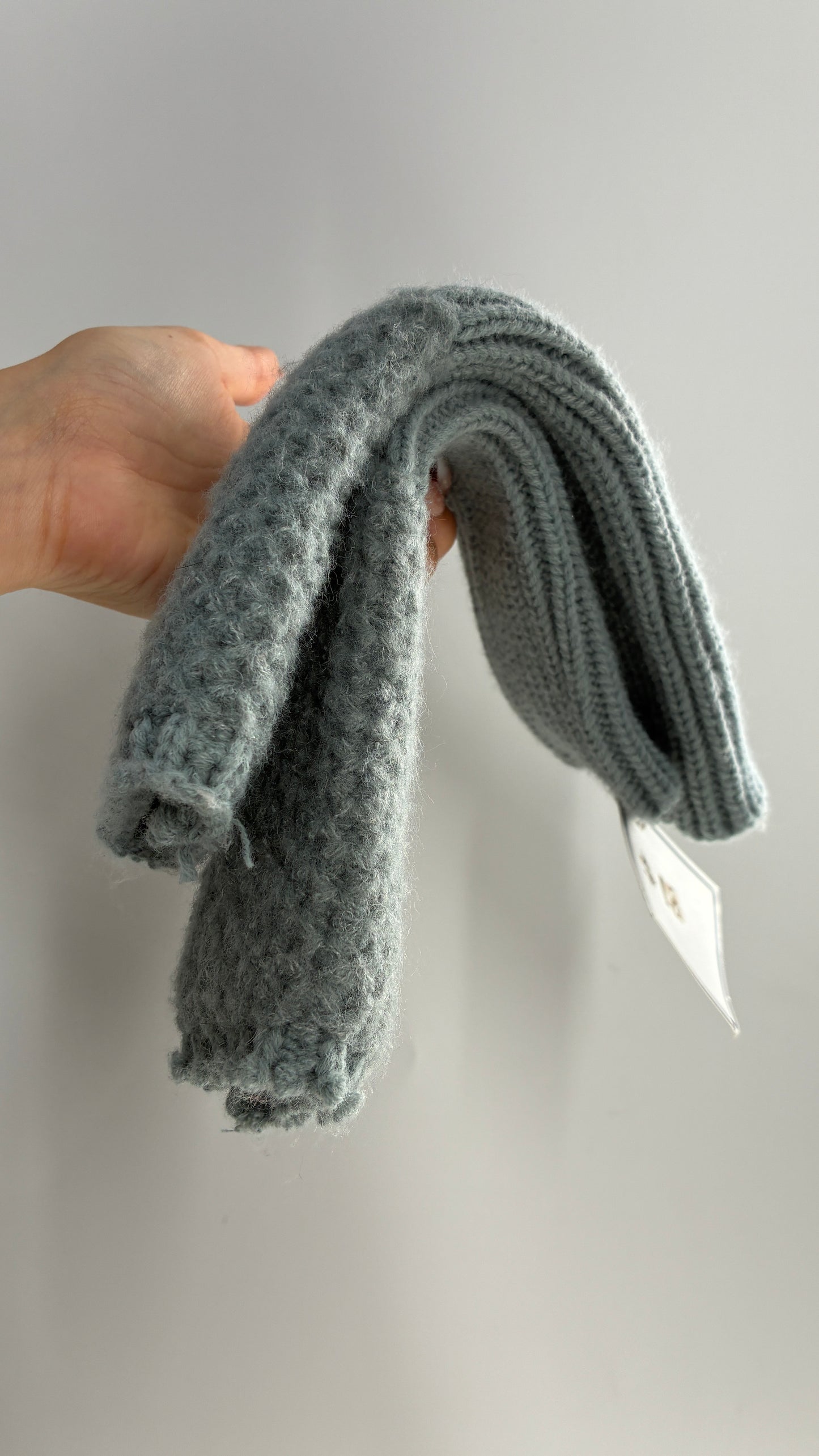 Free People Distressed Grey Blue Distressed Knit Fingerless Arm Warmer Gloves