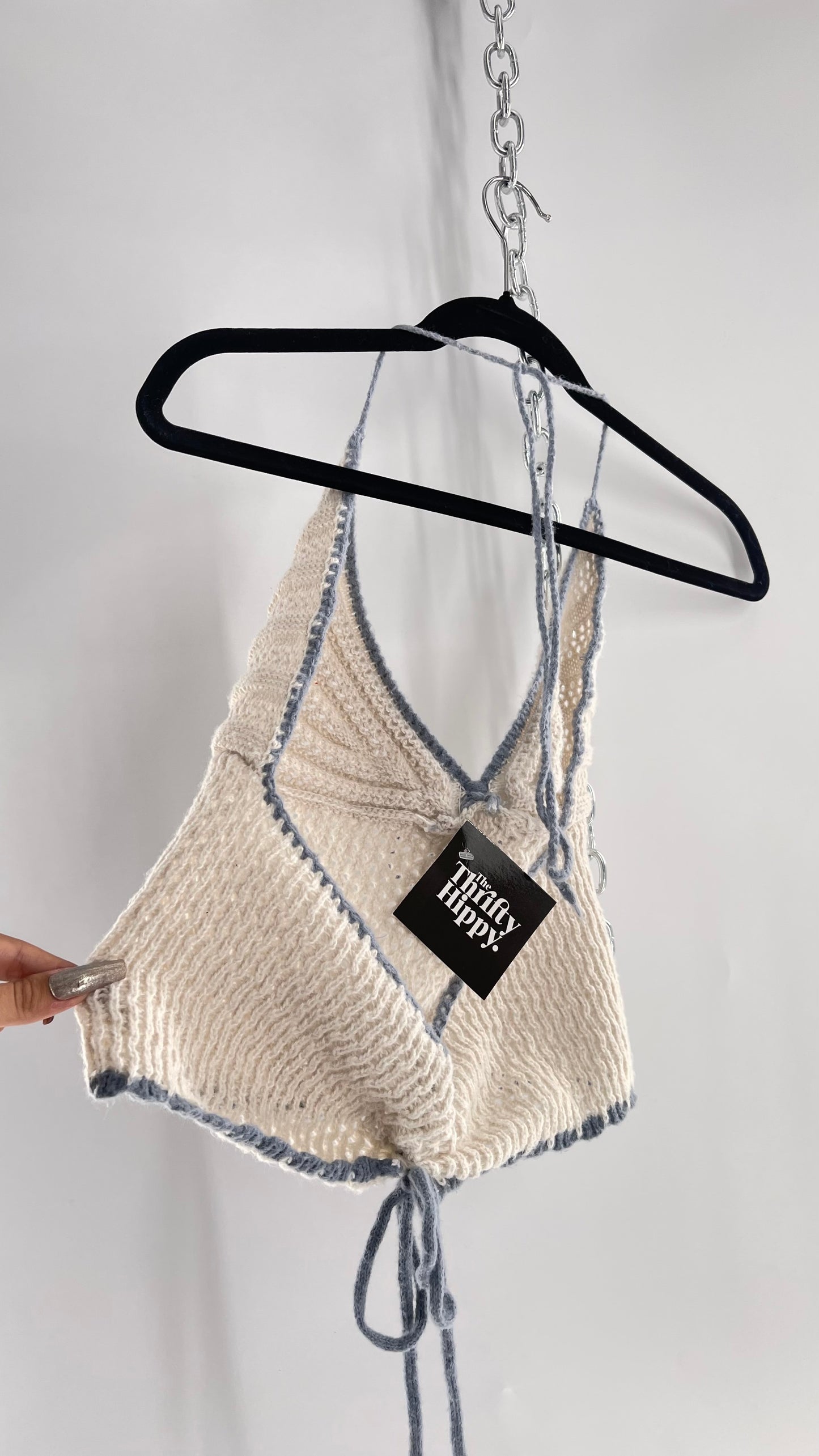 Handknit Halter with Powder Blue Trim (S/M)