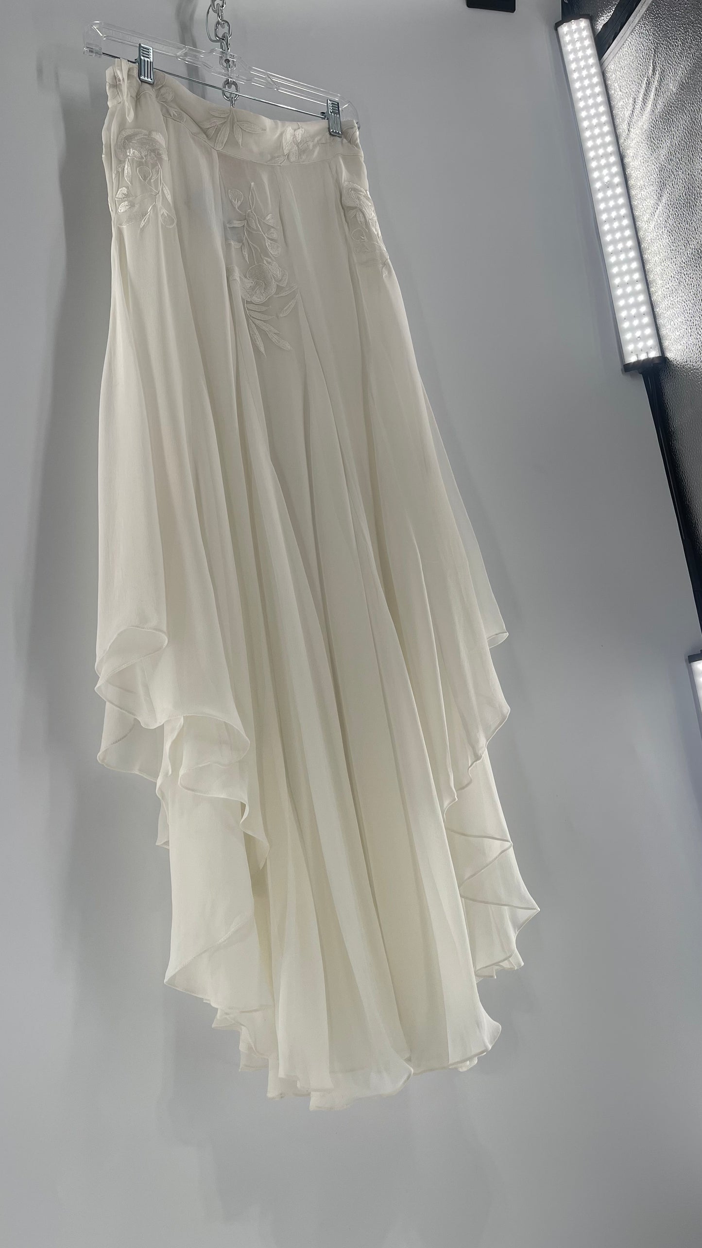 ROCOCO SAND White Hankerchief Hem Skirt with Embroidered Waistline (Medium)