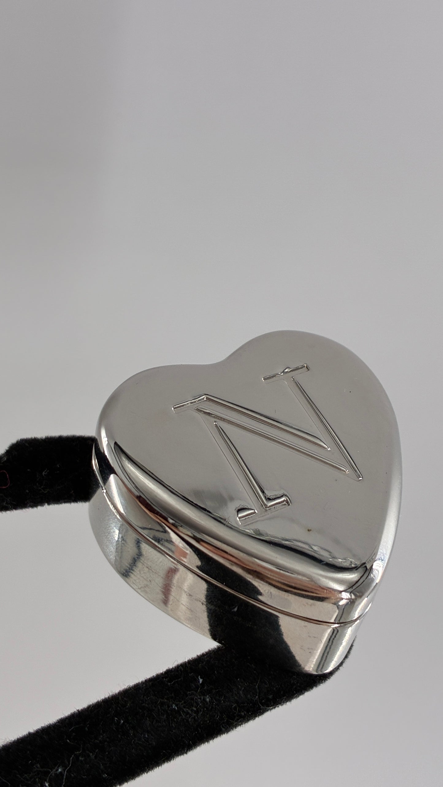 Vintage Mongram “N” Engraved Heart Shaped Silver Ring Box