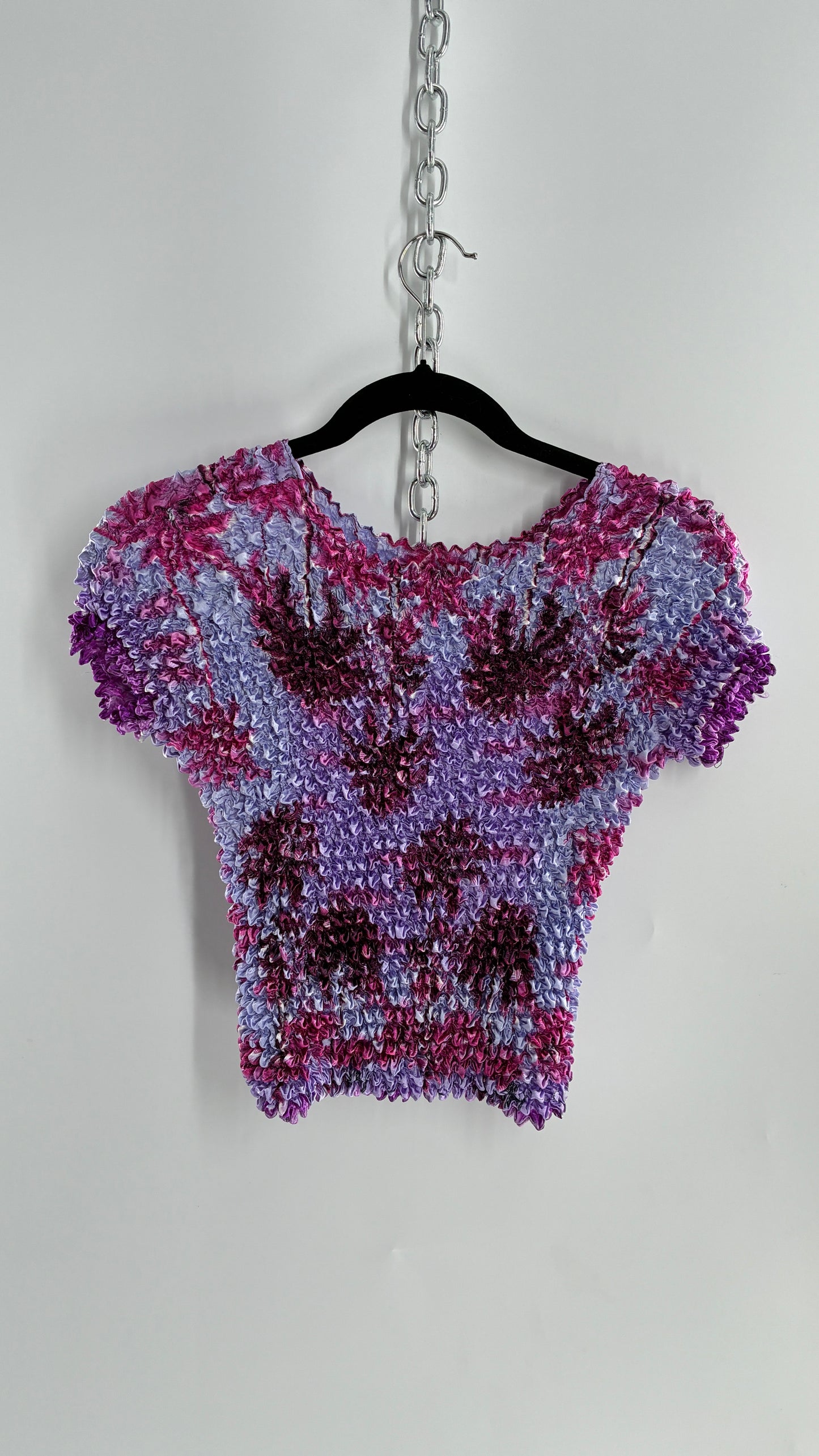 Vintage Tropical Palms Purple Popcorn Top (One Size)