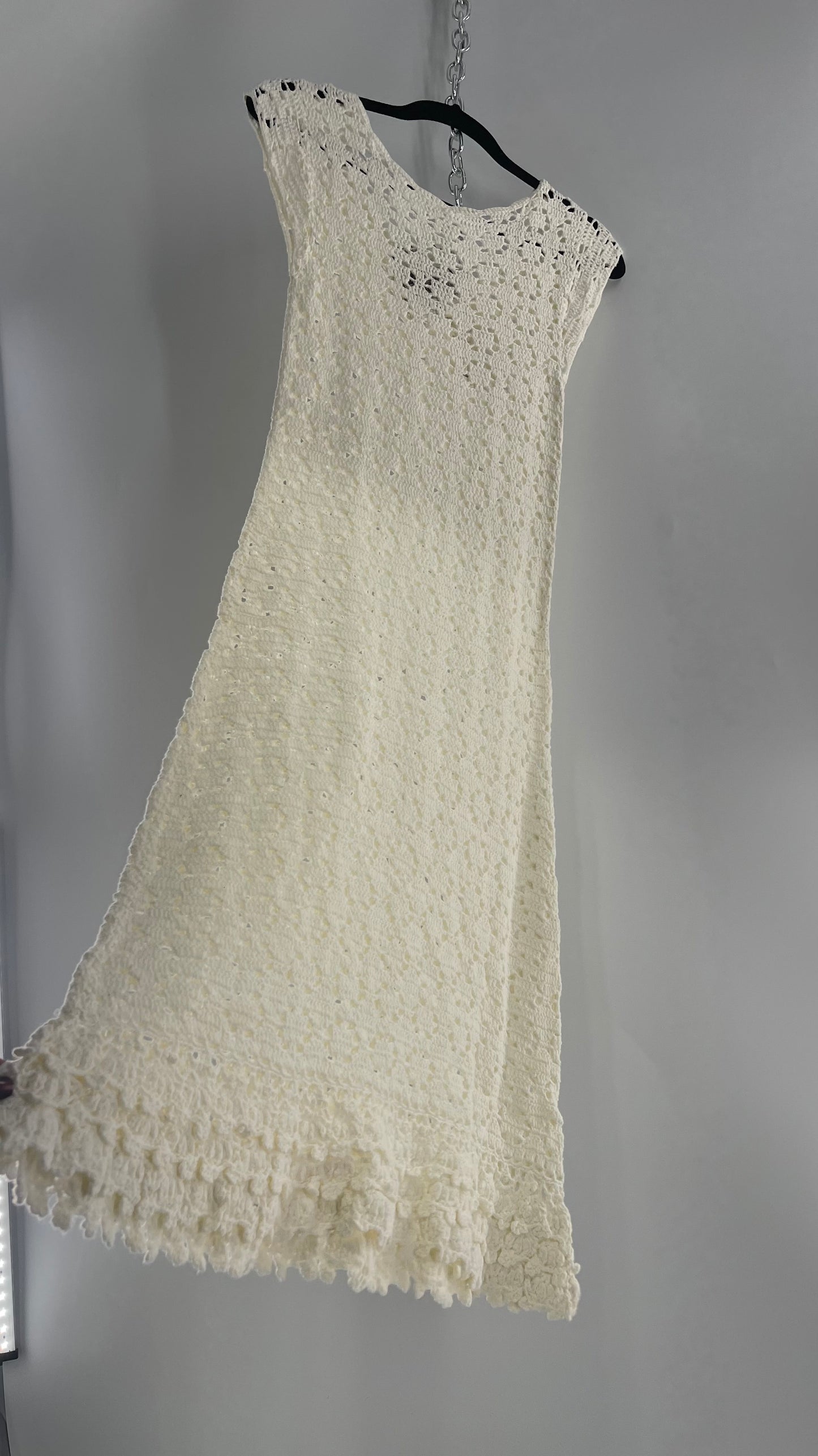 Anthropologie White Crochet Knit MIDI Dress with Tags Attached