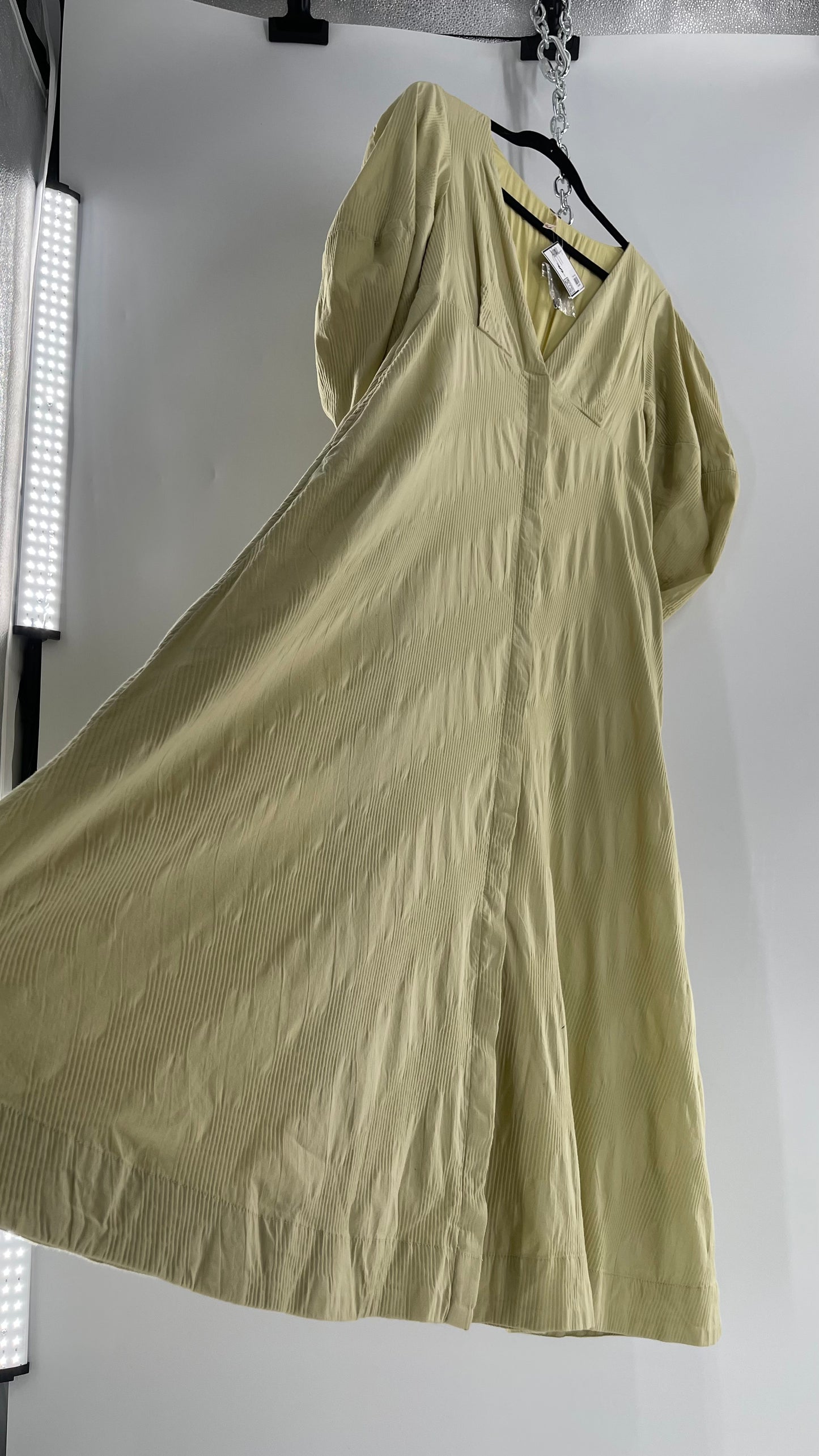 Free People Sage Green Textured Hidden Wooden Button Front Maxi with Back Pleating (Small)