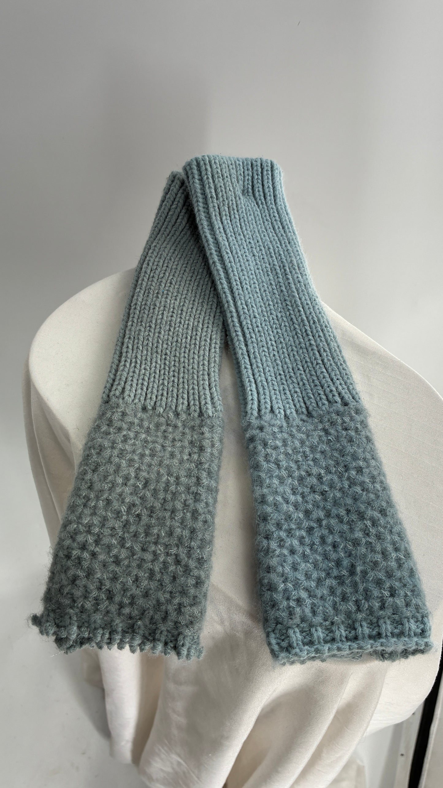 Free People Distressed Grey Blue Distressed Knit Fingerless Arm Warmer Gloves