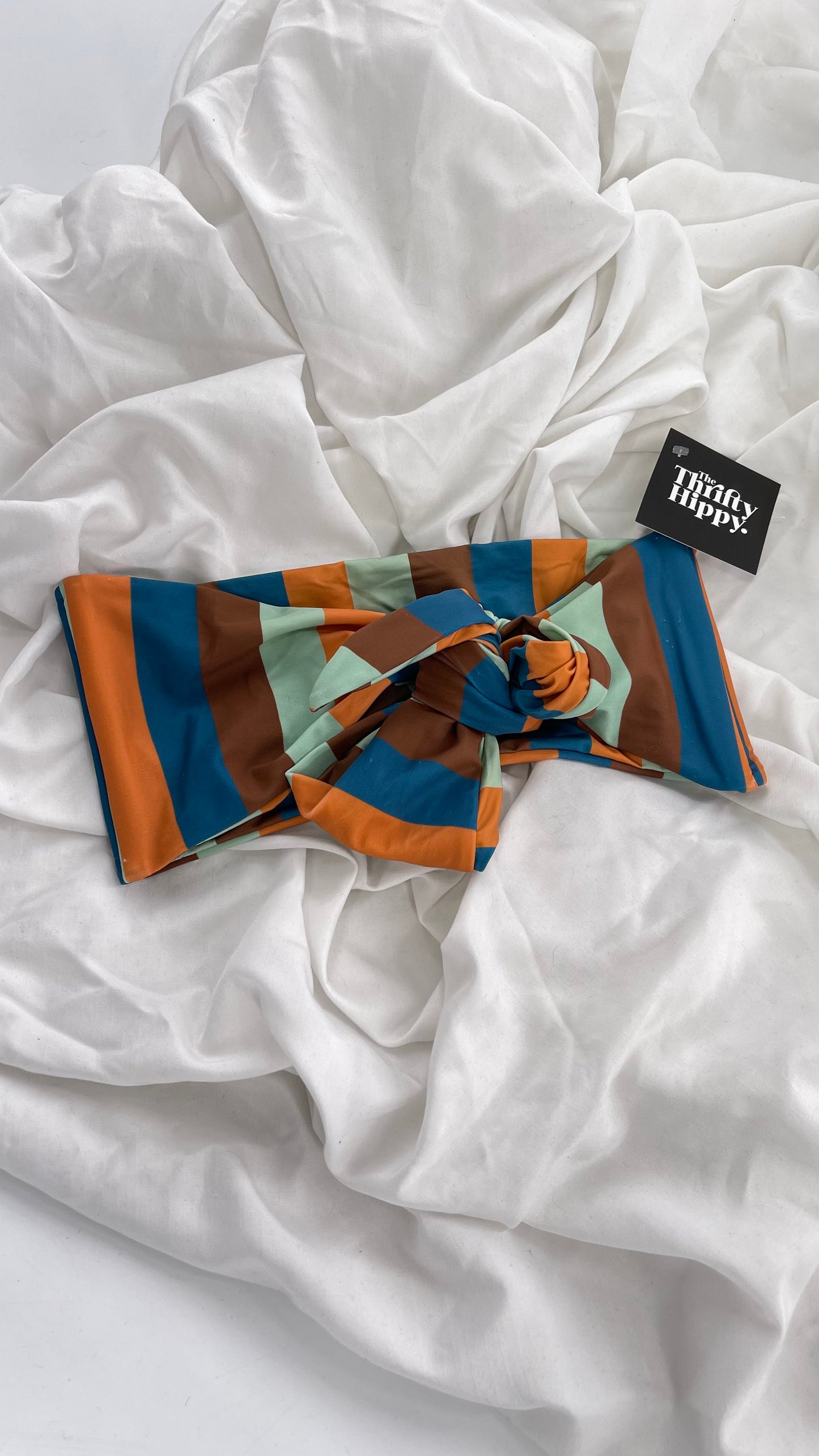 GILLIA swim Striped Bandeau Swim Top (Small)