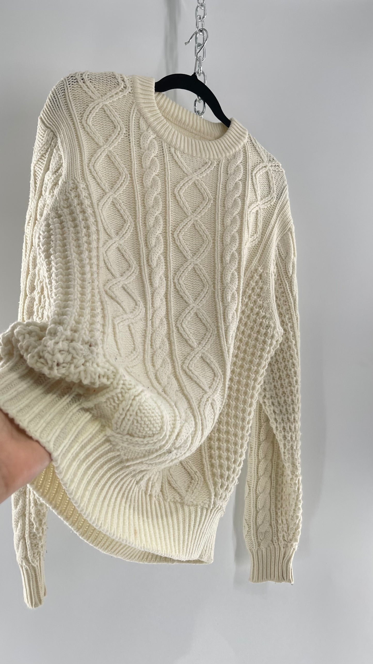 Vintage Ivory Cableknit Slouchy Sweater (Large)