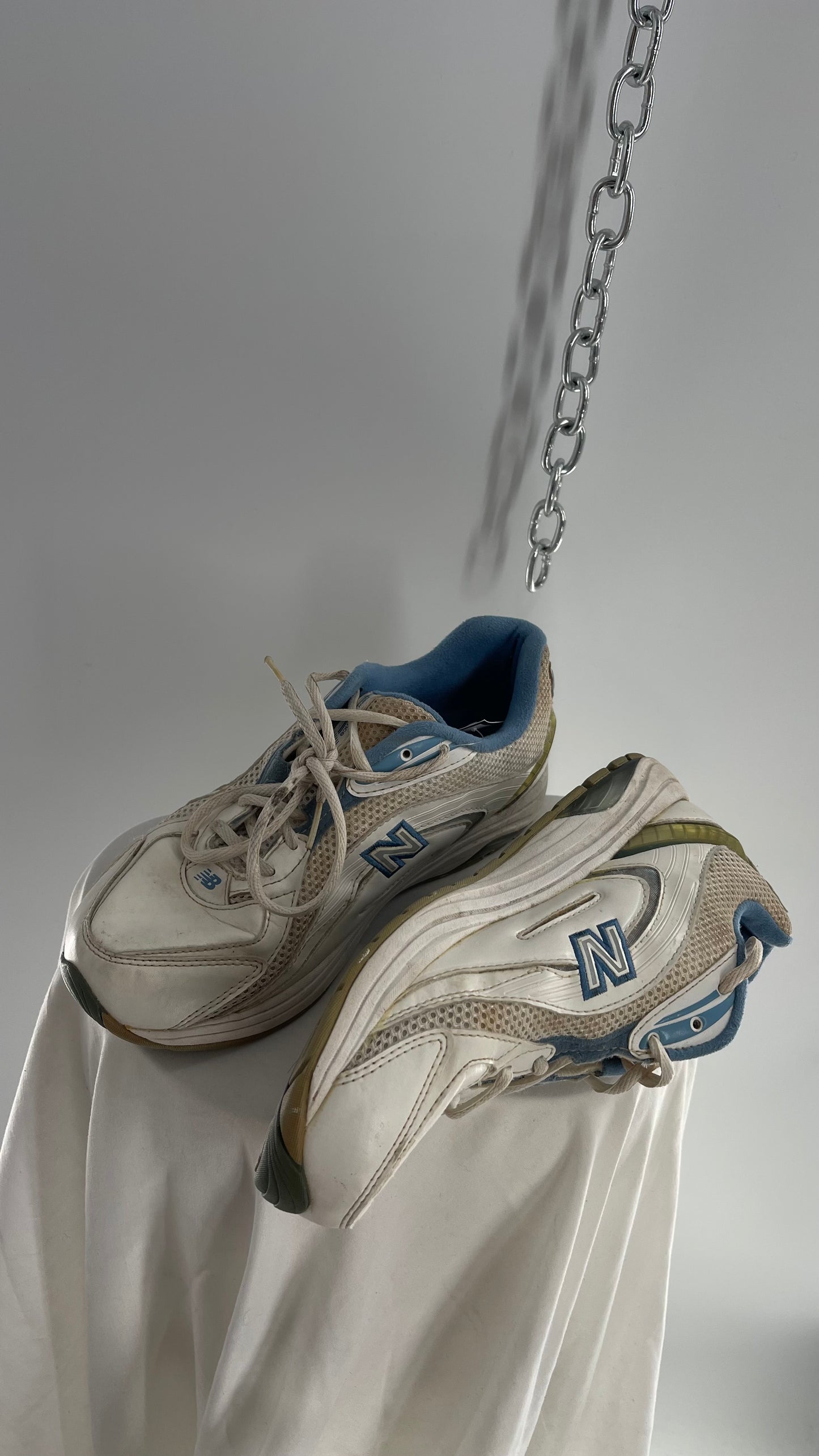 Vintage New Balance Distressed White Sneaker with Baby Blue Details (9)