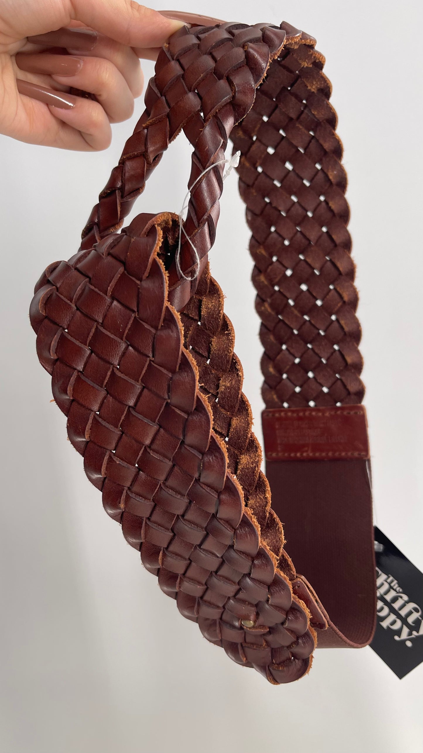 Brown Genuine Leather Woven Braided Wide Belt (Small)