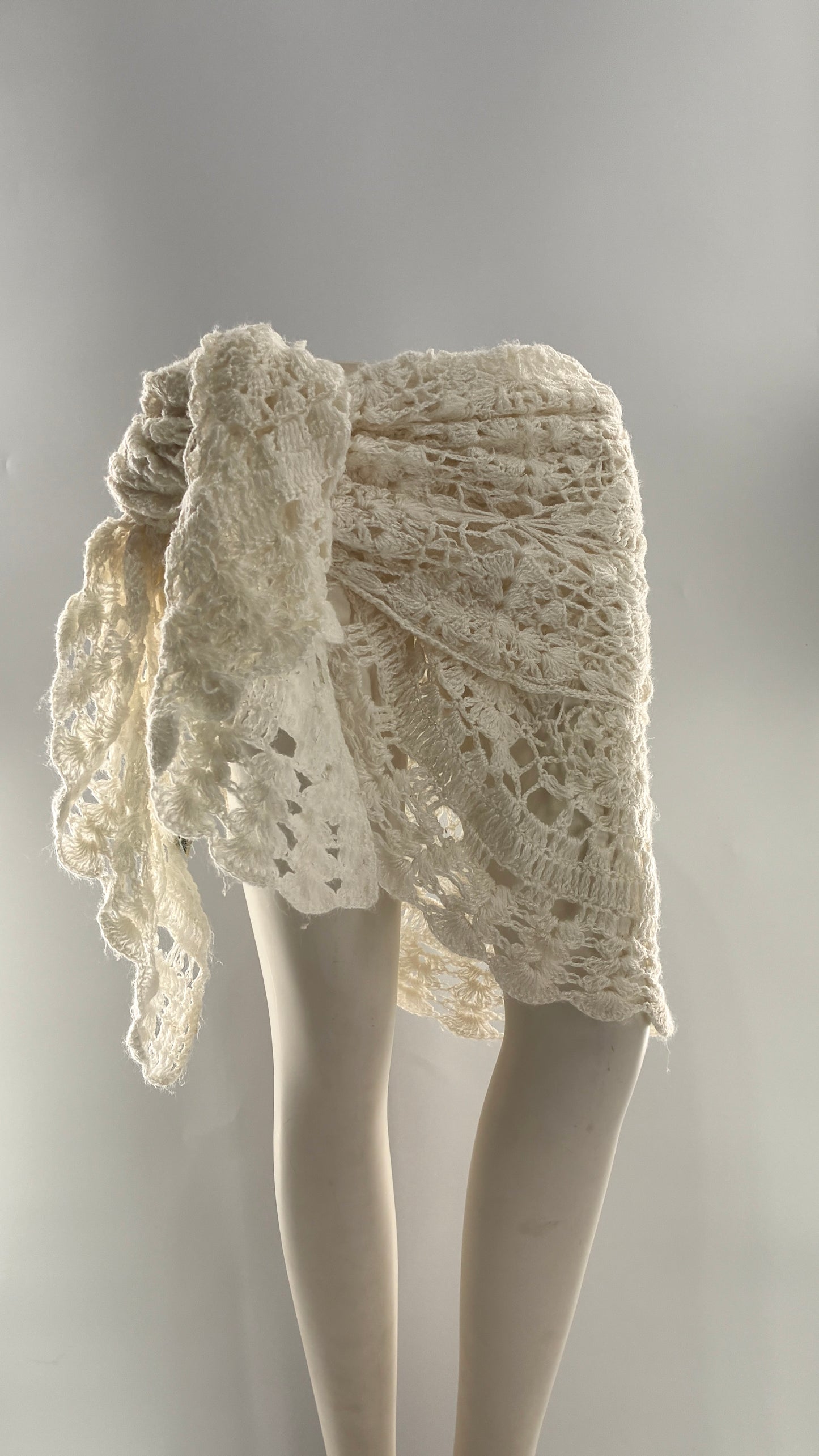 Vintage Crochet Style White Scarf