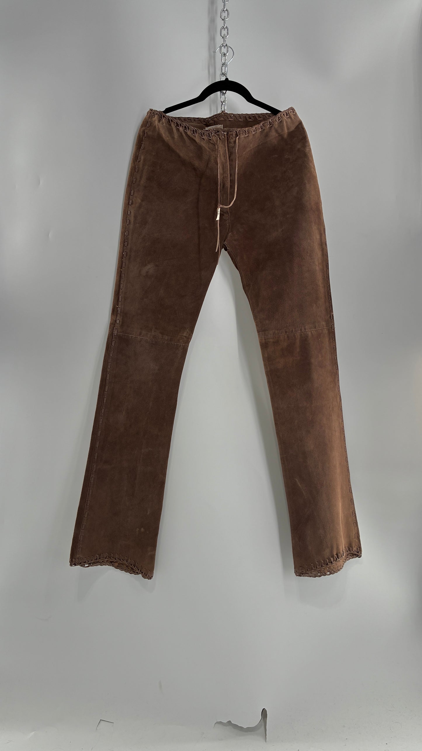 Vintage SWEET ROMEO Suede Leather Stitch Side, Braided Hem Pants (10)