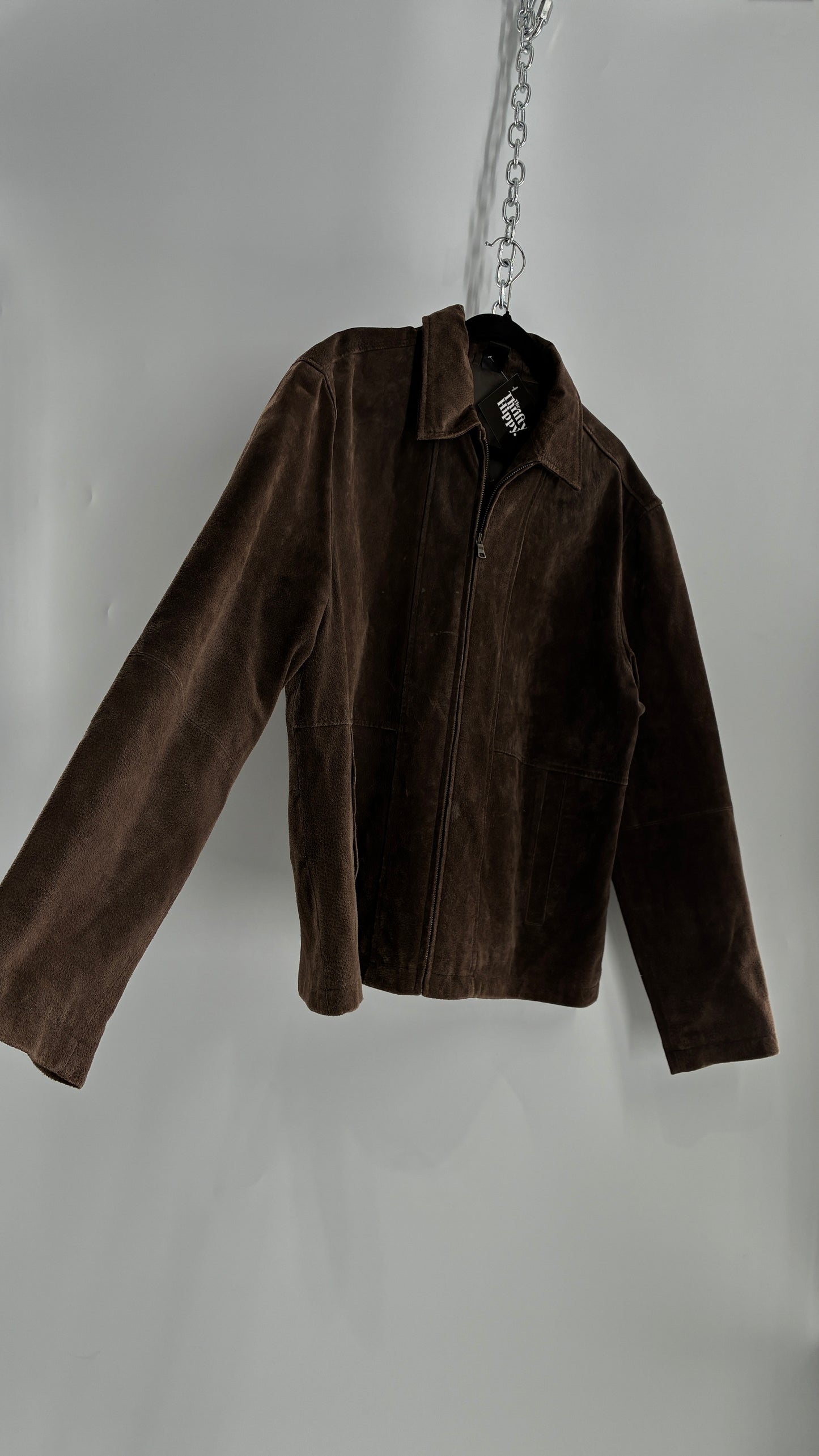 Vintage Liz Claiborne Dark Brown Genuine Suede Leather Jacket (Large)