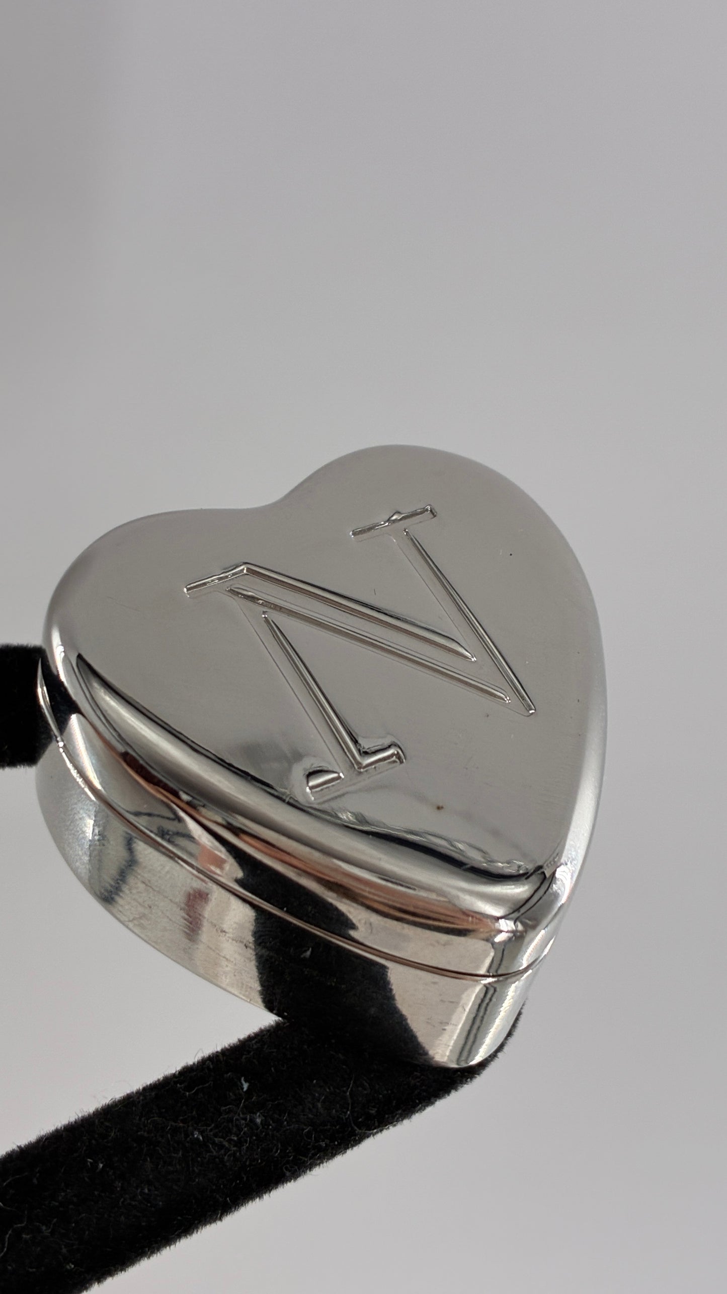 Vintage Mongram “N” Engraved Heart Shaped Silver Ring Box