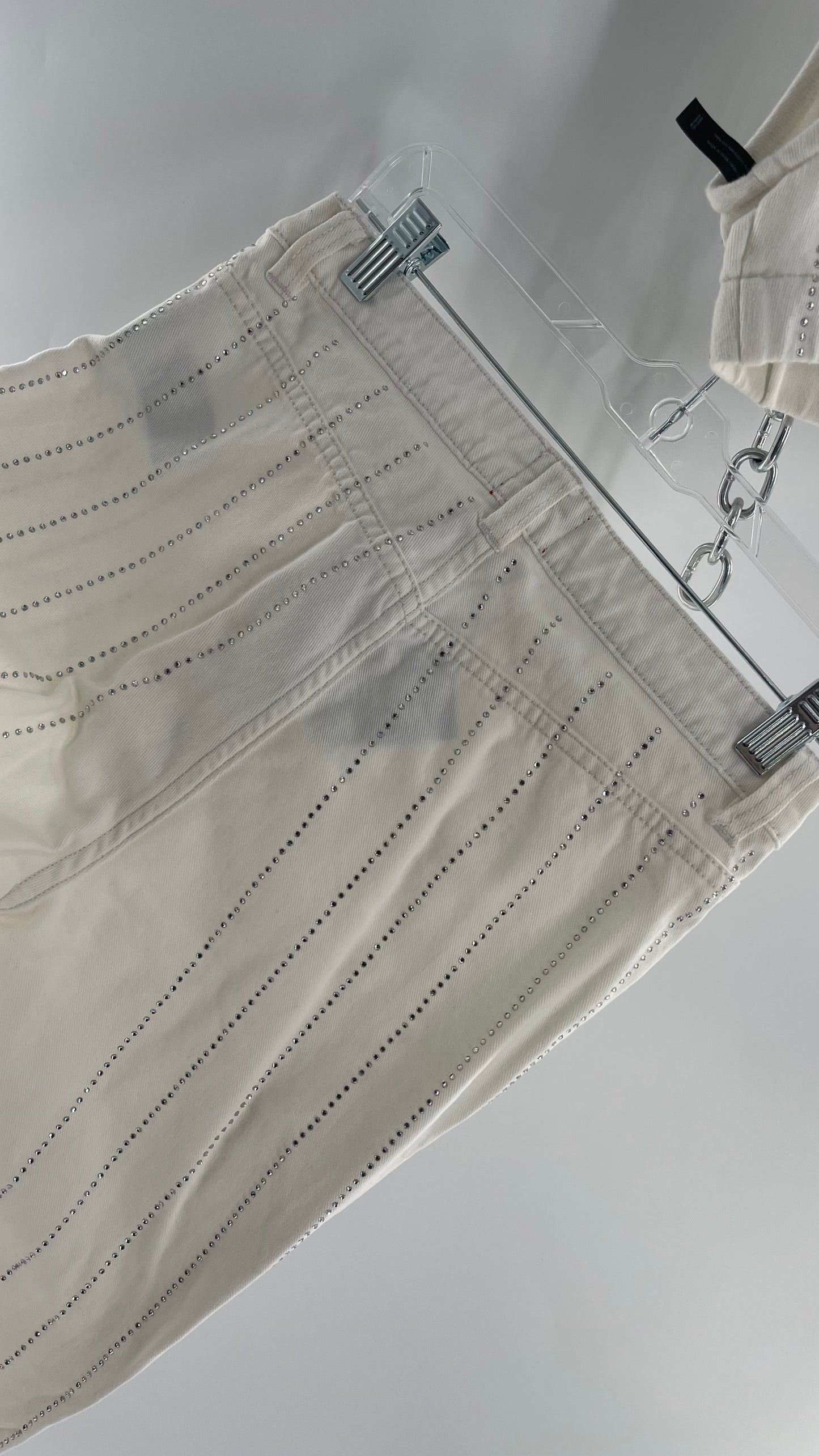 BDG White Jeans (S) With Rhinestones and Sleeveless Cropped White Top With Rhinestones Set (S)