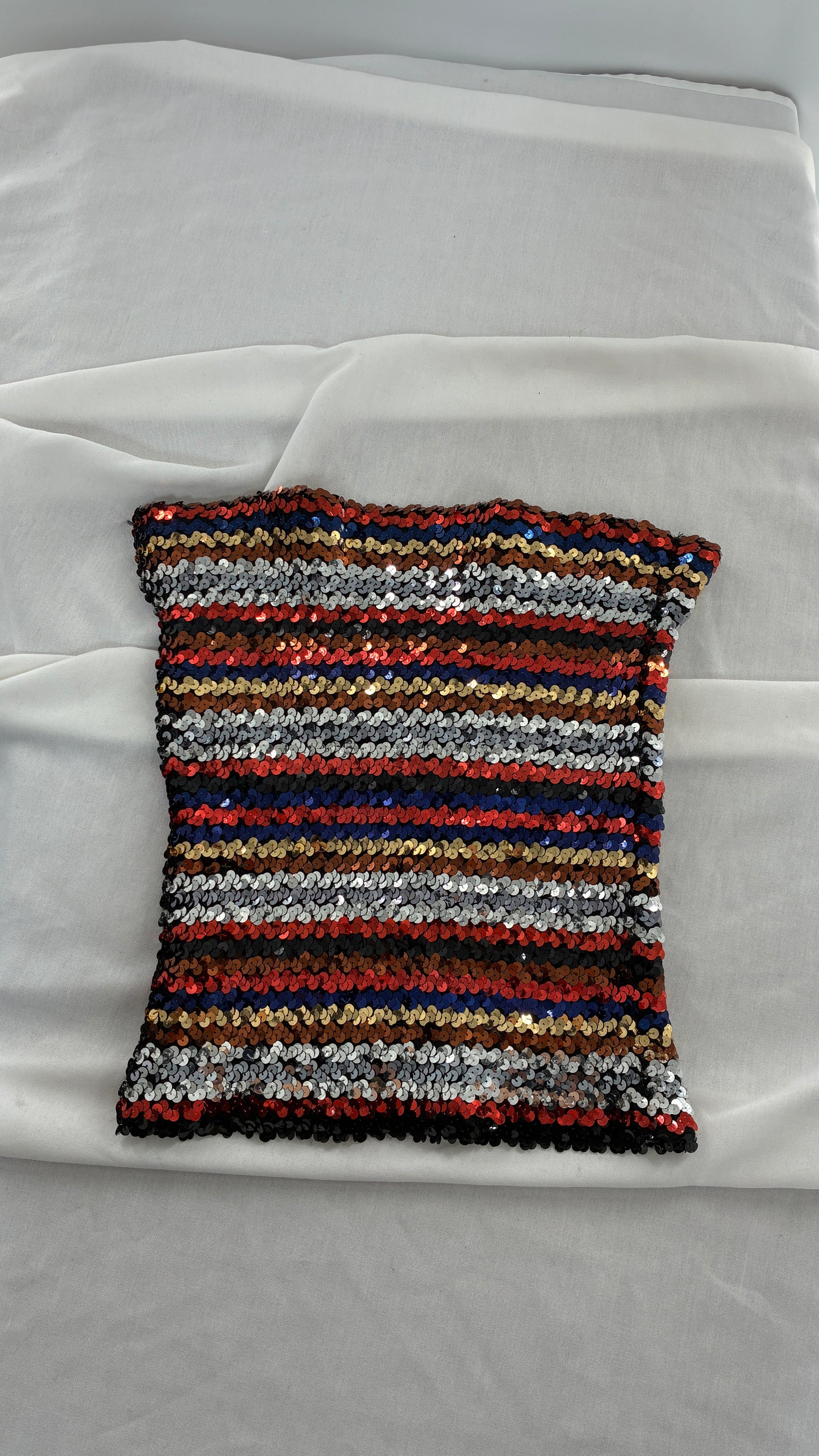 Vintage Elastic Striped Sequin Tube Top (S/M)