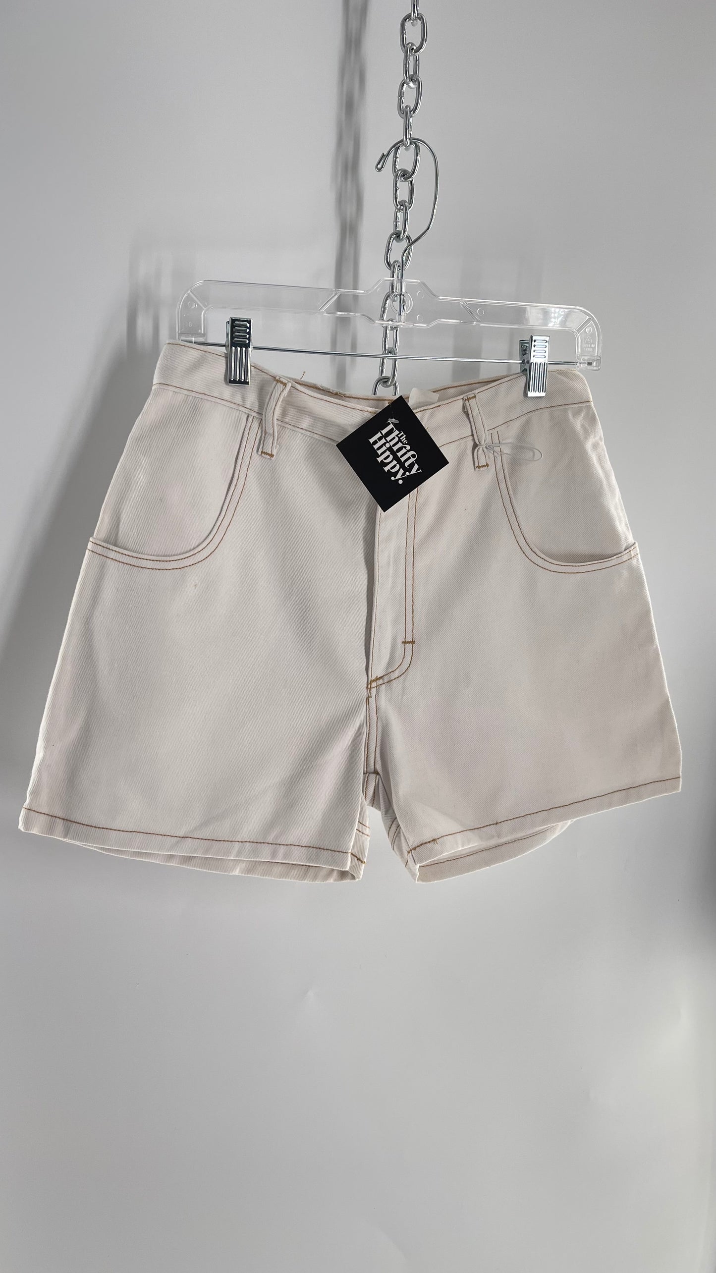 Vintage 1980s Generation X-ers White Contrast Stitch Shorts with Double Waistline on Bum (28)